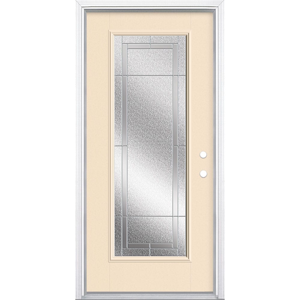 Masonite 3420139 Focus 36-in x 80-in x 4-9/16-in Fiberglass Full lite Left-hand inswing Chocolate Painted Prehung Front Door with Brickmould Insulating core