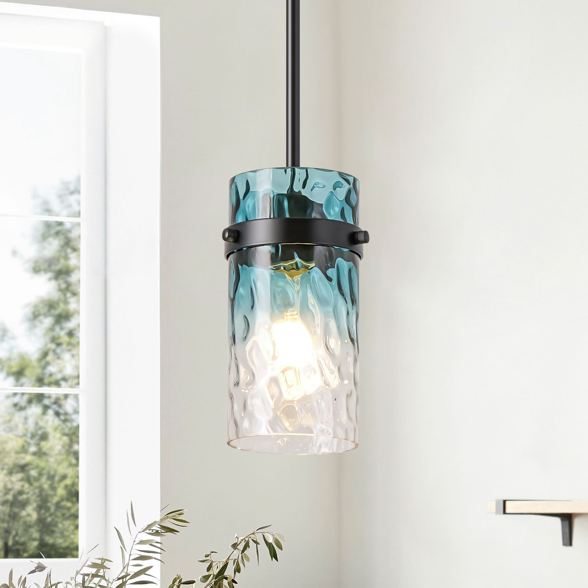 Y'INSP Levona 1 -Light Matte Black Modern/contemporary Stained glass Bell Small Hanging Pendant Light