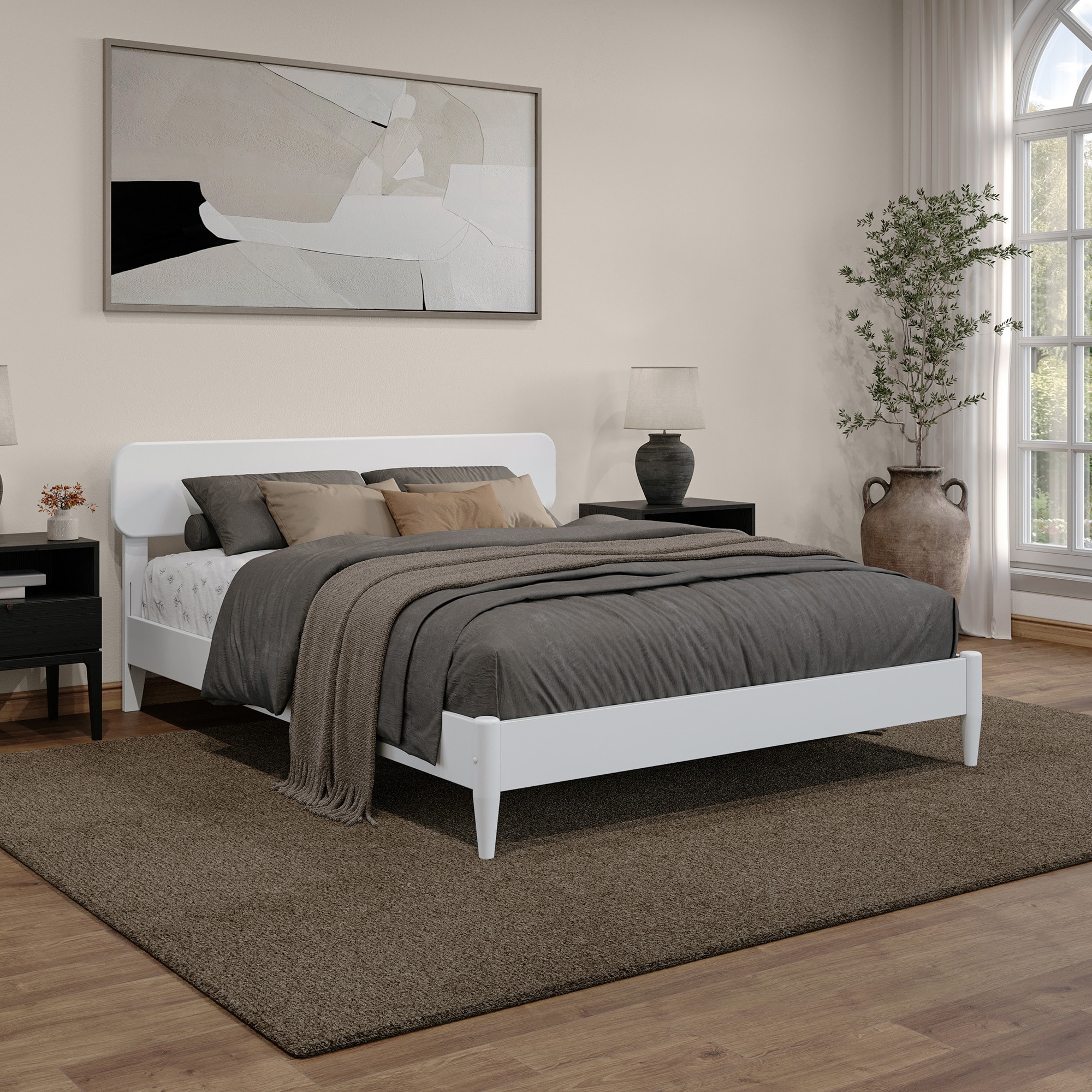 Florence White Queen Solid Wood Low Profile Platform Bed