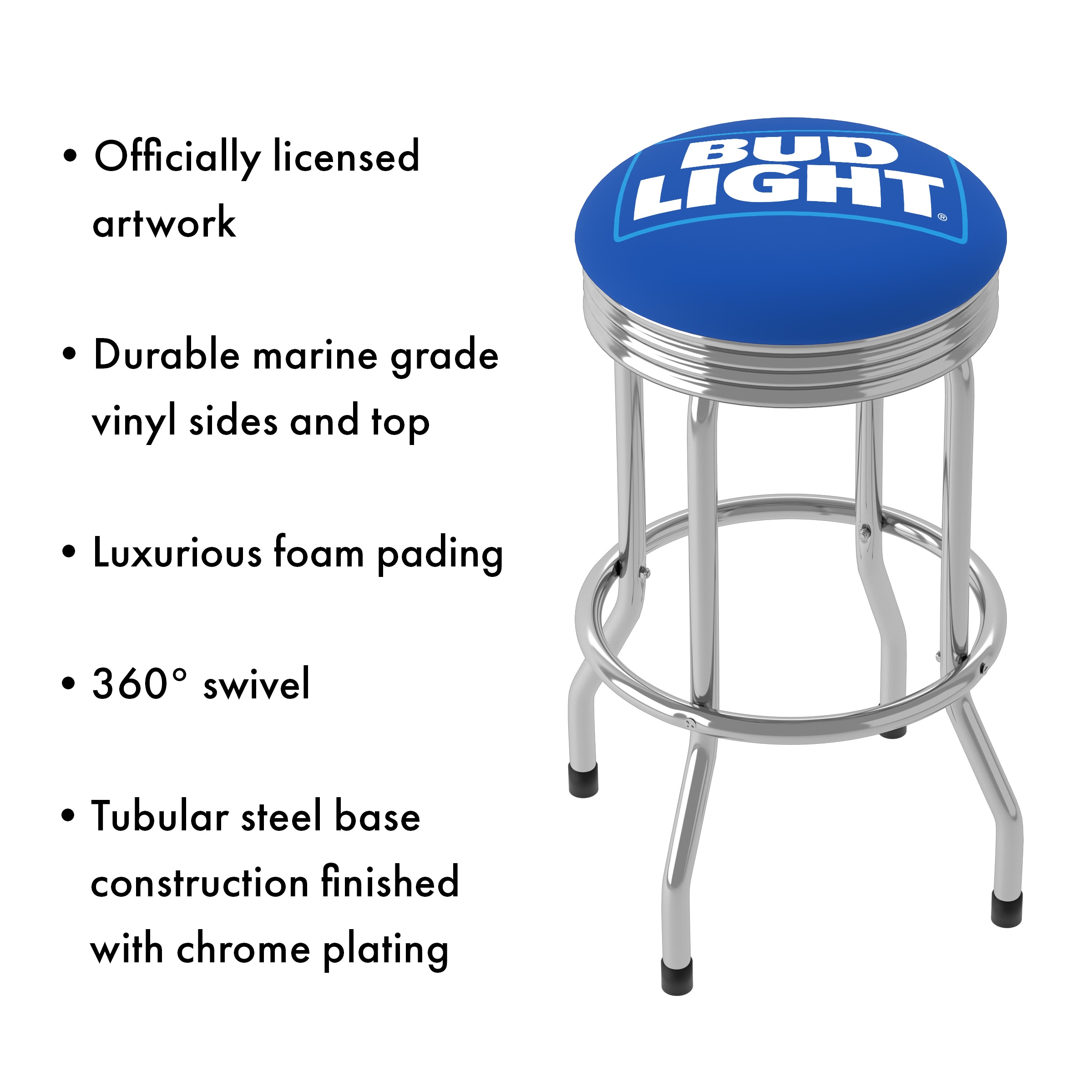 Bud Light Blue Chrome Ribbed Swivel Bar Stool