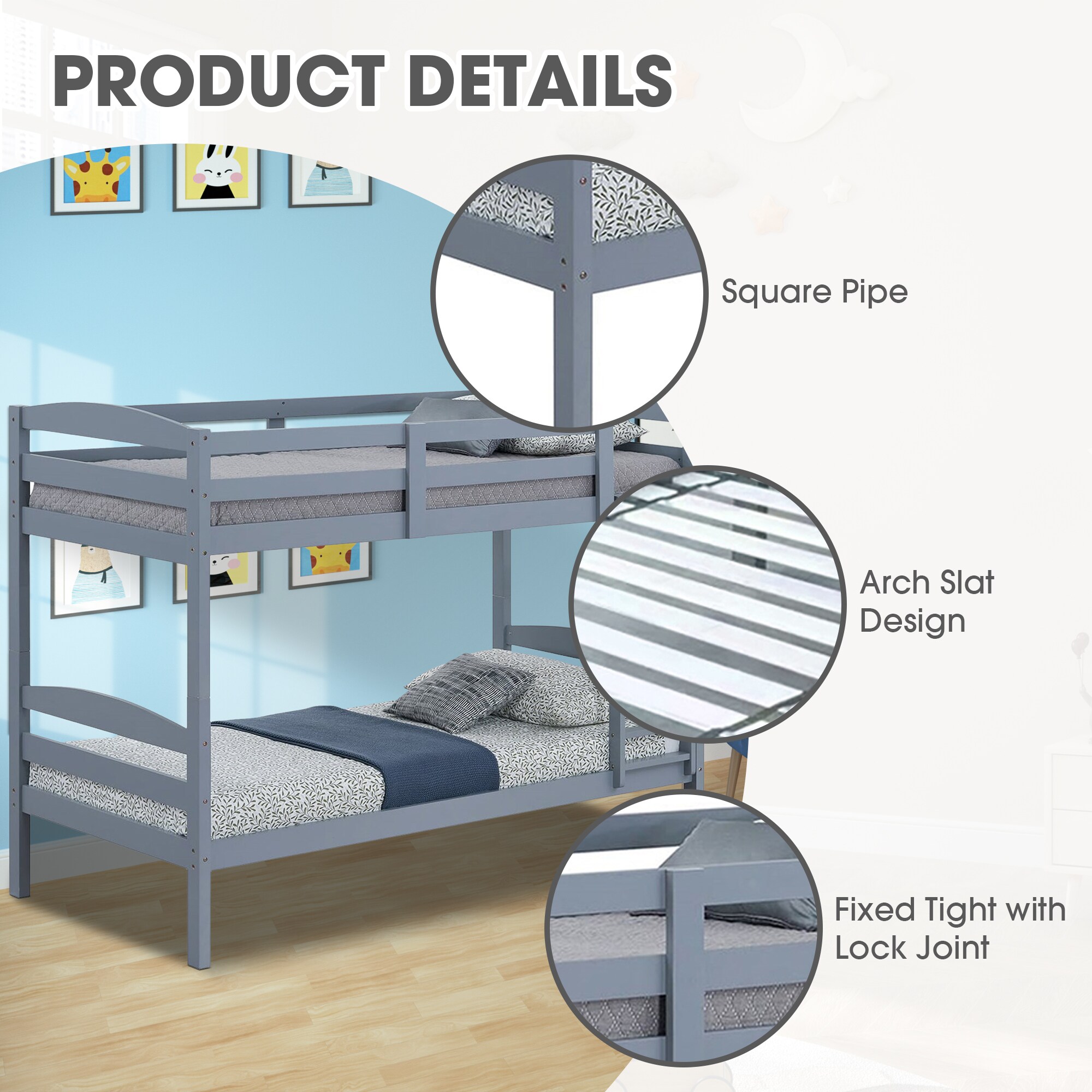 IHOMEadore MDFM-BK110GY-T Bunk-Beds - View #3