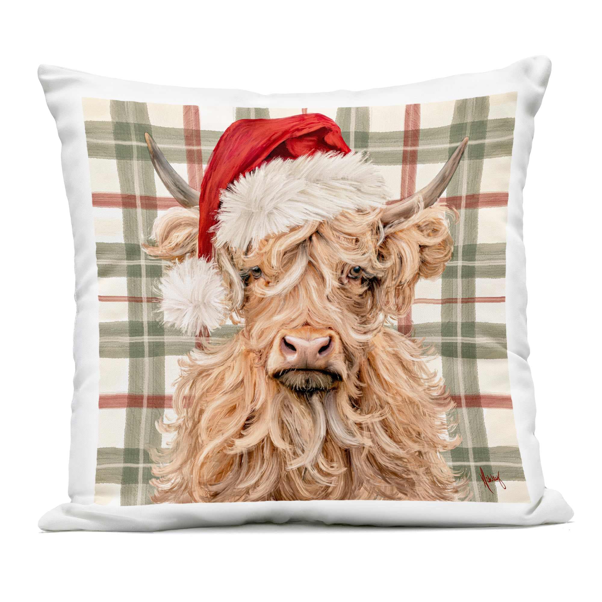 Stupell Industries  Holiday Wavy Haired Cattle Outdoor Printed Pillow design by Ashley Bradley 18 x 18