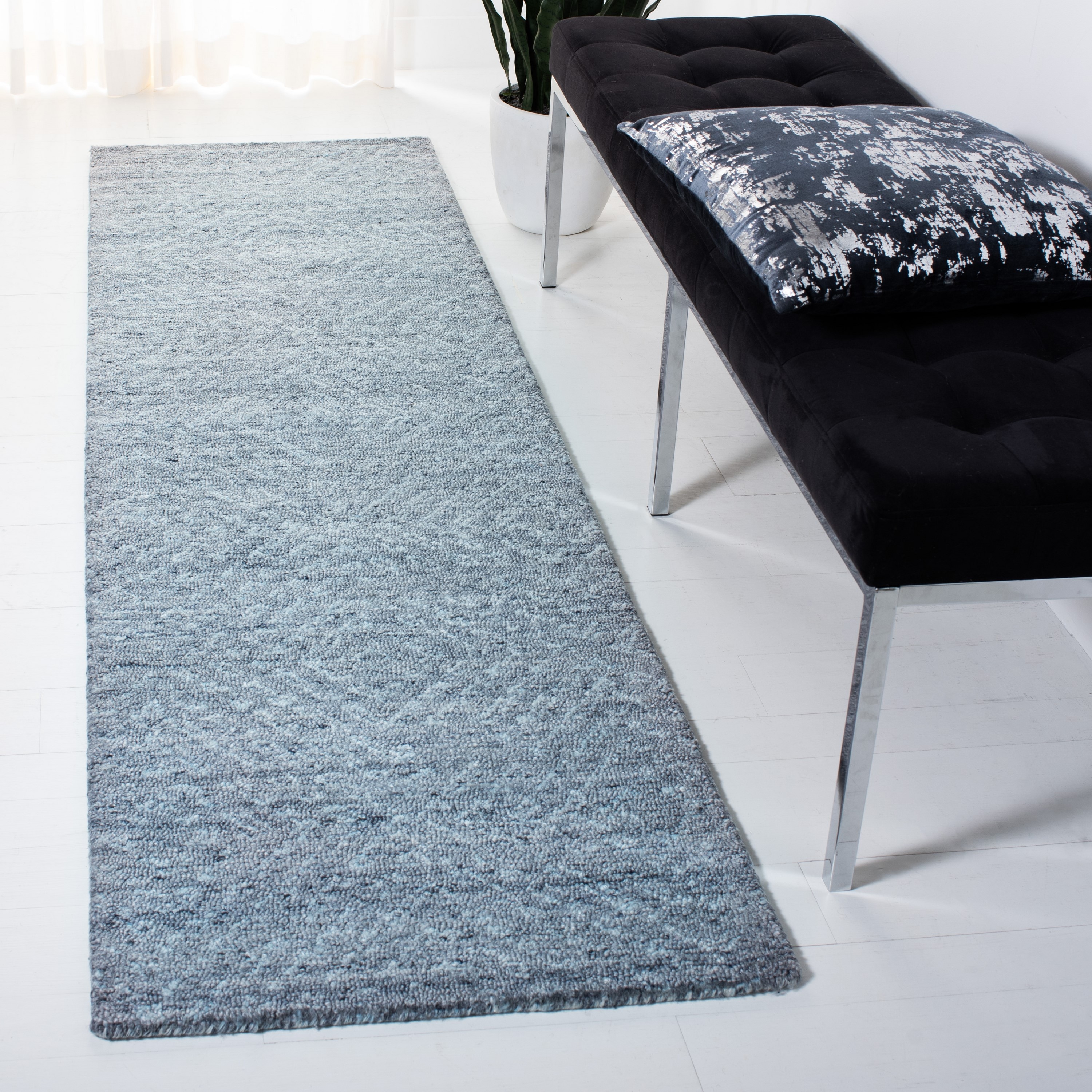 Blue Abstract Handmade Wool Runner Rug 2'3" x 6'