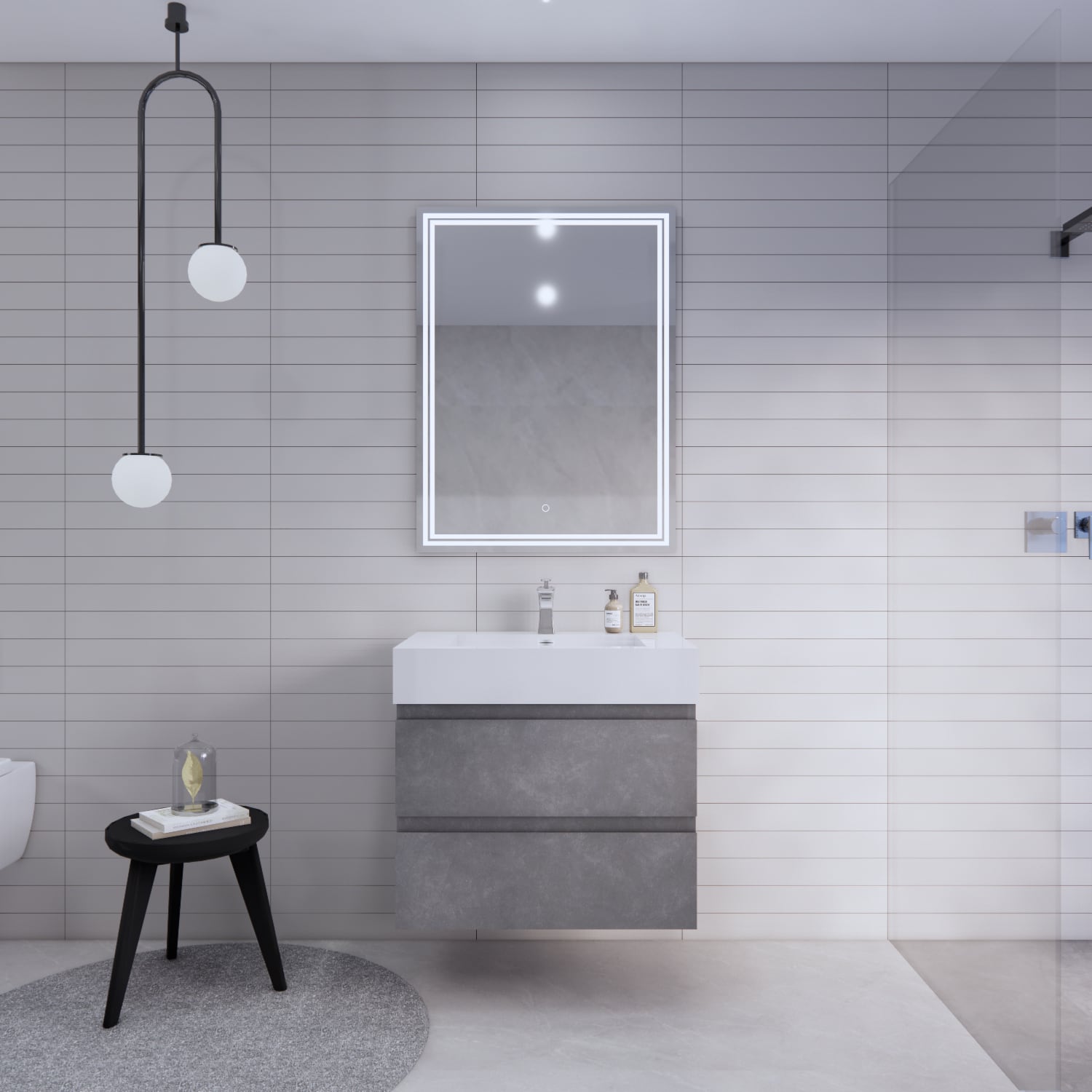 BV Better Vanity BTB-30-CG Monterey 30-in Cement Grey Single Sink Floating Bathroom Vanity with White Acrylic Top