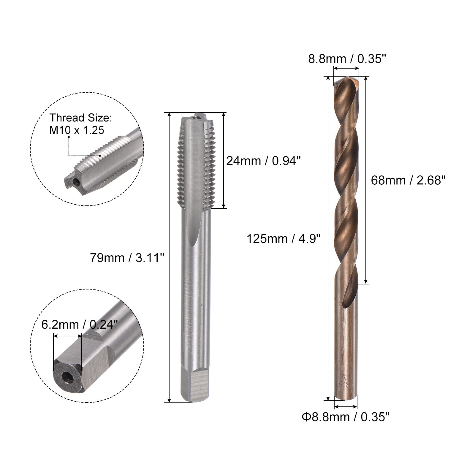 Unique Bargains M10 x 1.25 Straight Flute Thread Tap and 8.8mm Twist ...