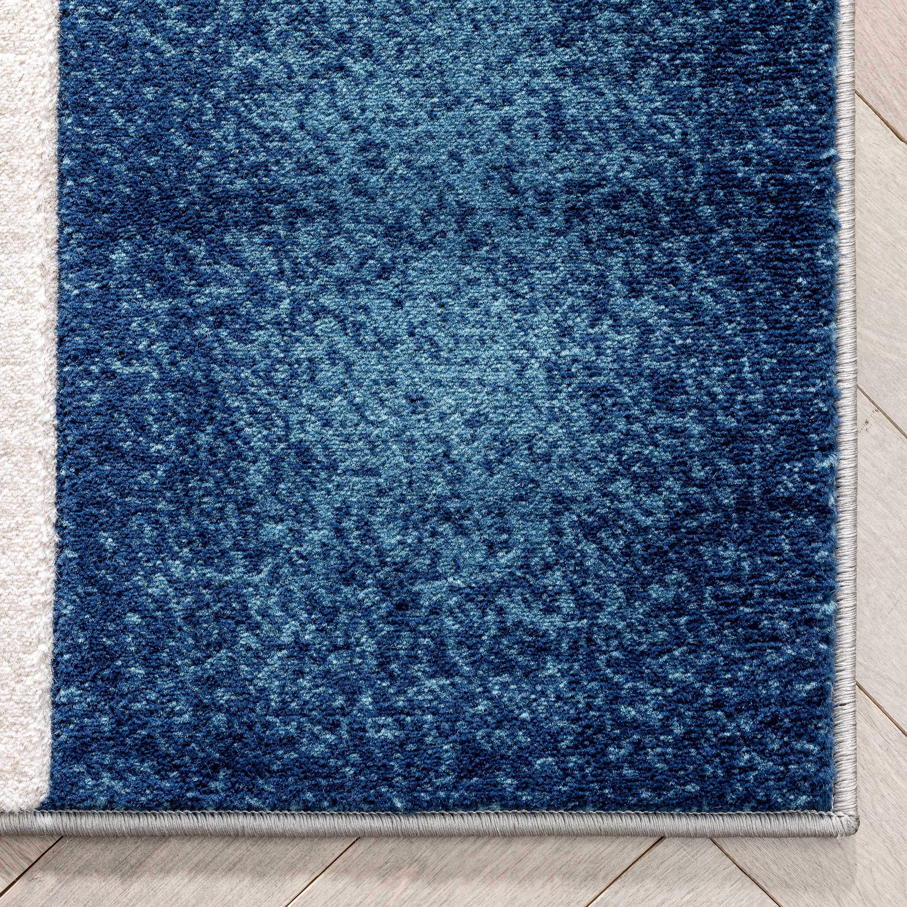 Dark Blue Geometric Synthetic Runner Rug