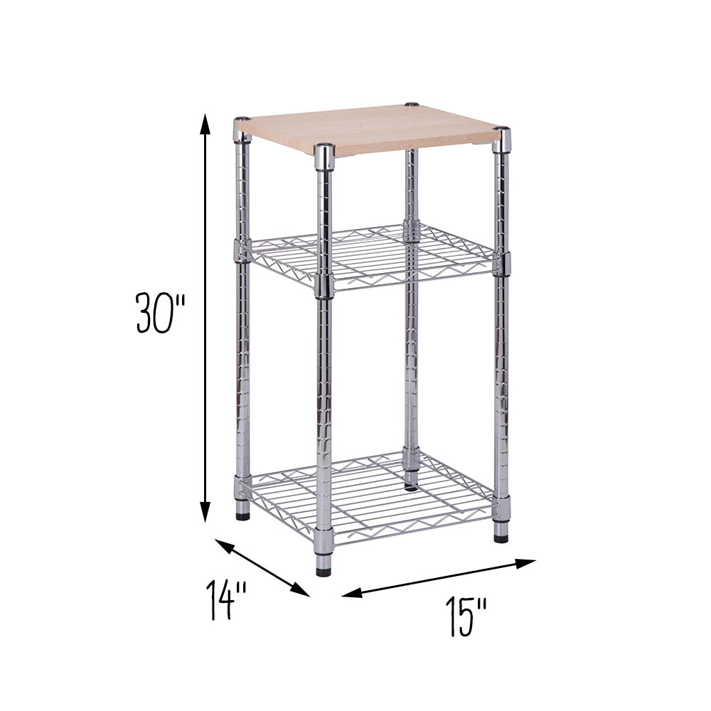Contemporary Chrome & Wood 3-Tier Adjustable Shelving Unit