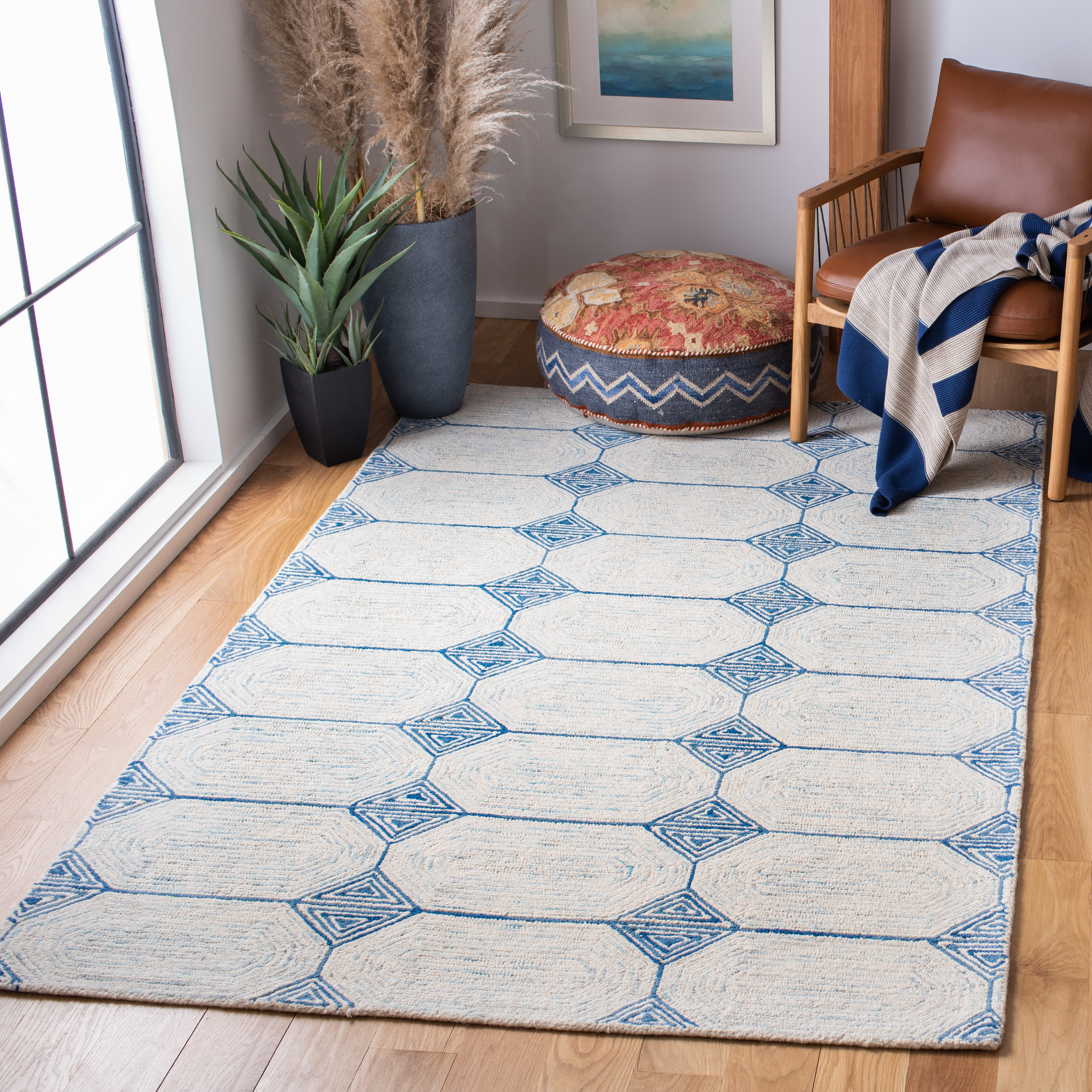 Ivory Abstract Wool Hand-Tufted Square Rug, 6' x 6'