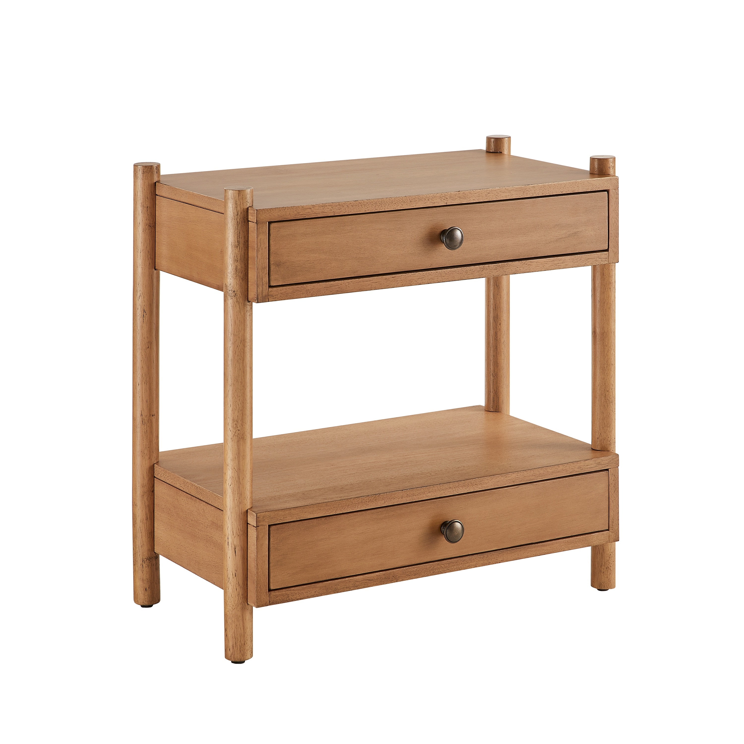 Toasted Oak Rubberwood 2 -Drawer 25.6-in W x 25-in H Farmhouse Nightstand