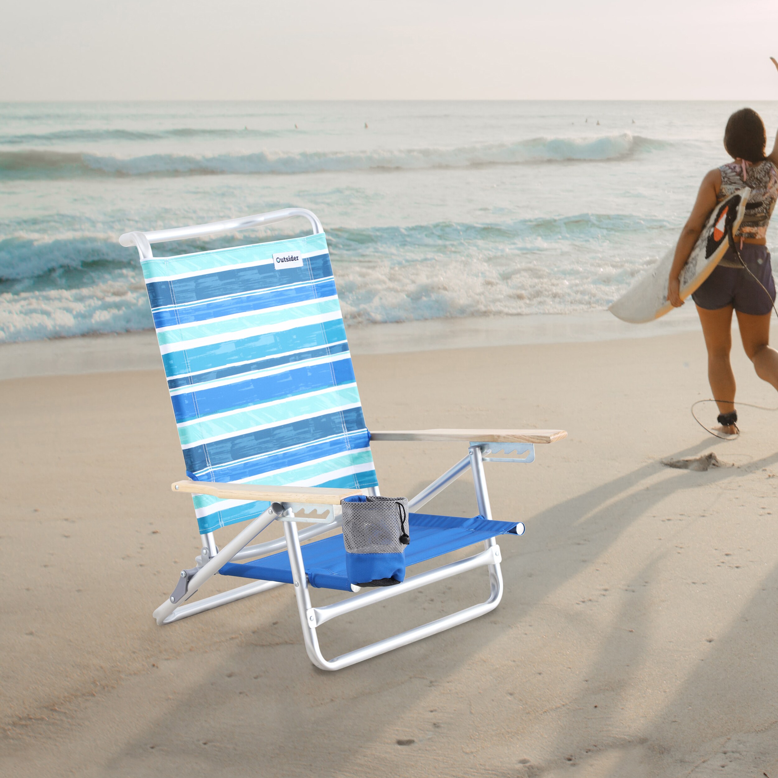 Outsider Polyester Blue Stripes Folding Beach Chair Adjustable