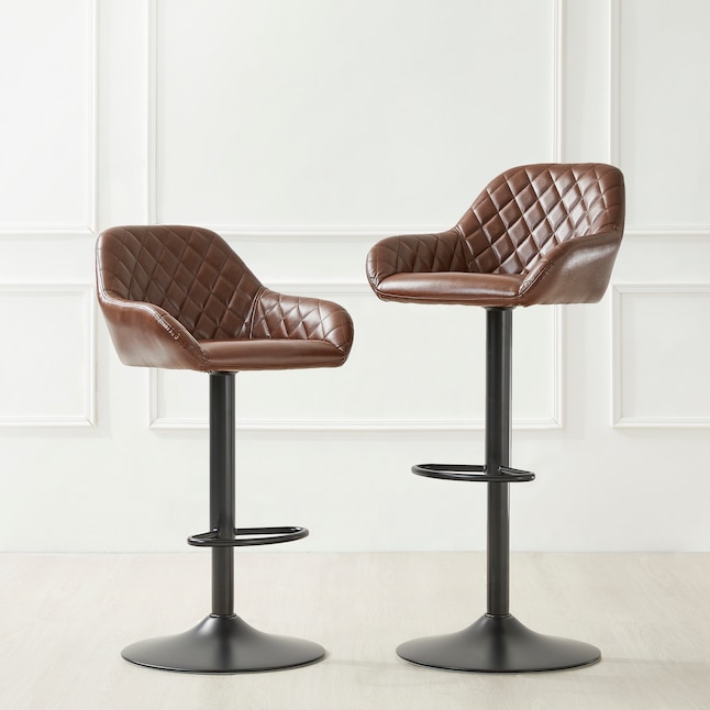 Glitzhome Brown 32 in H Tall Upholstered Swivel Metal Bar Stool Back glitzhome-brown-32-in-h-tall-upholstered-swivel-metal-bar-stool-back