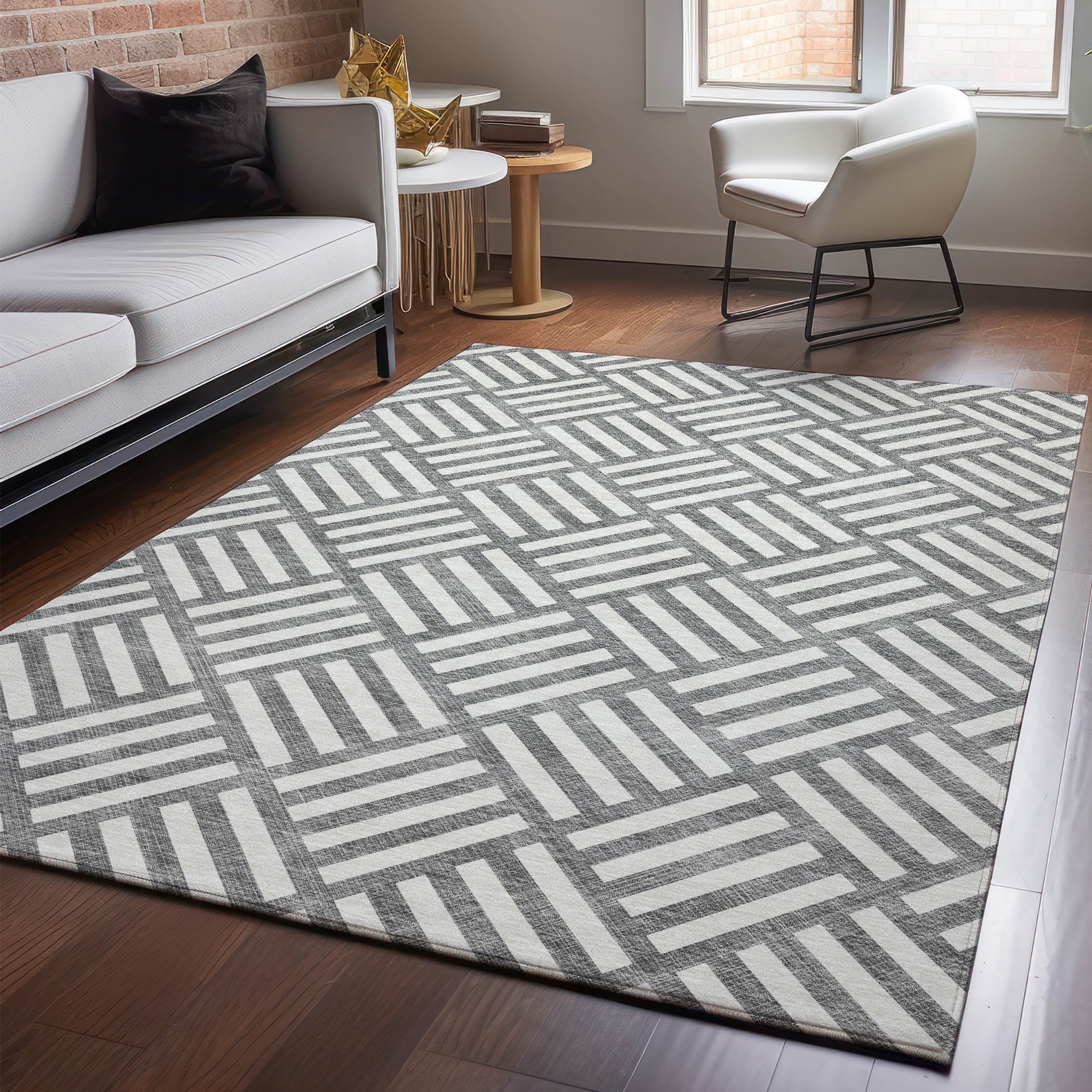 Addison Rugs AMF620CC8X10 Mayfield AMF620CC 8 x 10 (ft) Loomed Polyester Charcoal Rectangular Indoor Geometric Machine washable Area rug