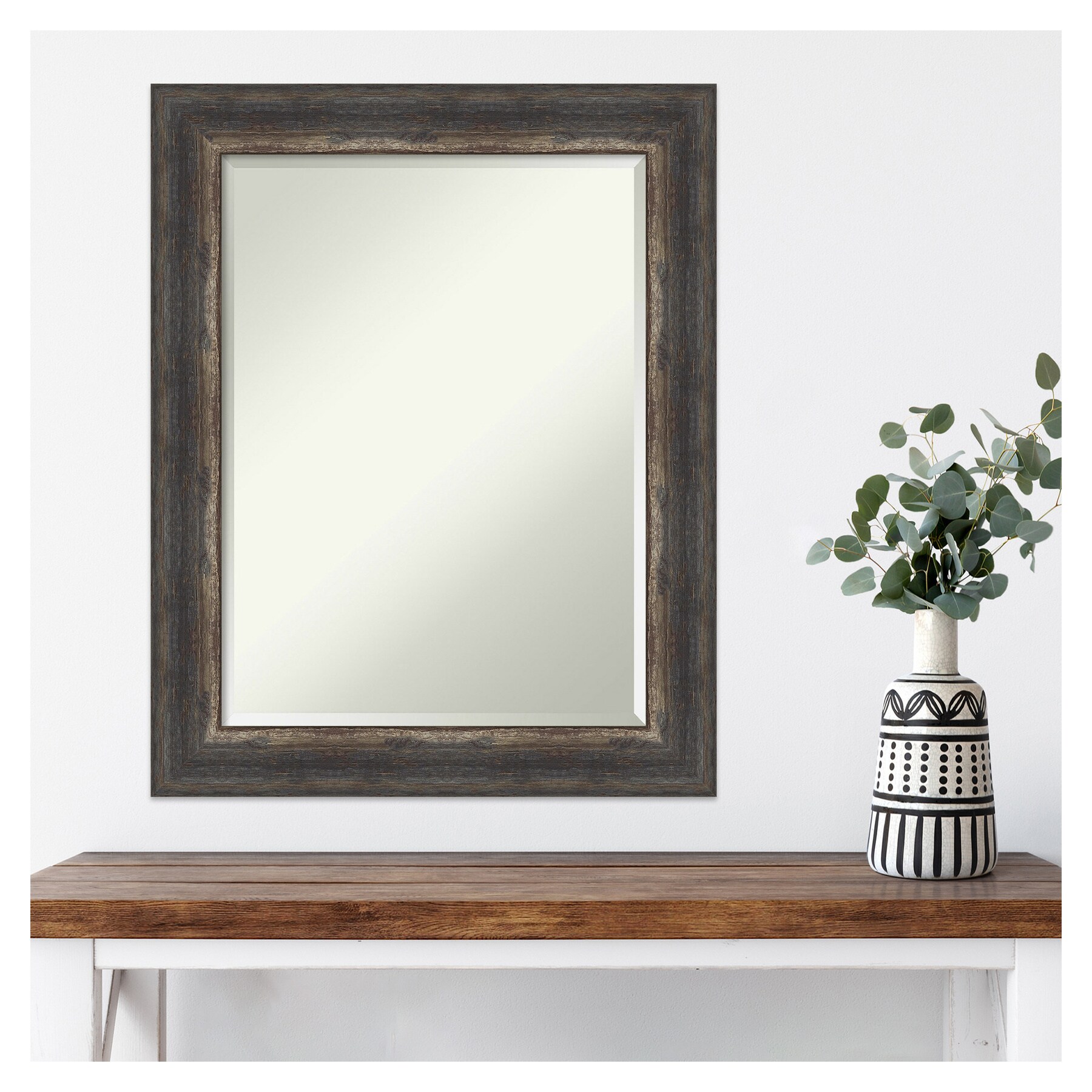 Bronze and Wood Rustic Full Length Rectangular Wall Mirror