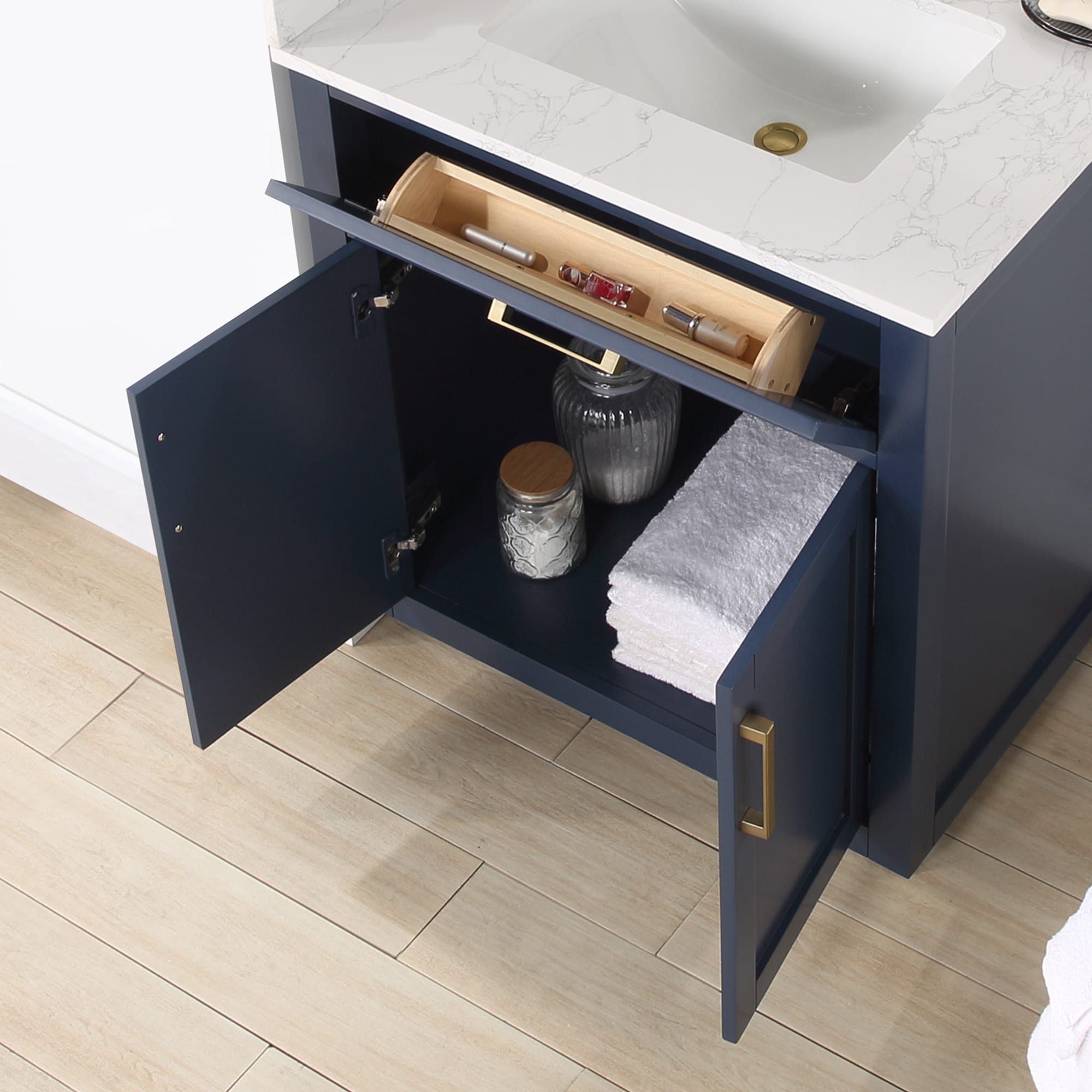 Gavino 30" Royal Blue Wood Vanity with Composite Stone Top