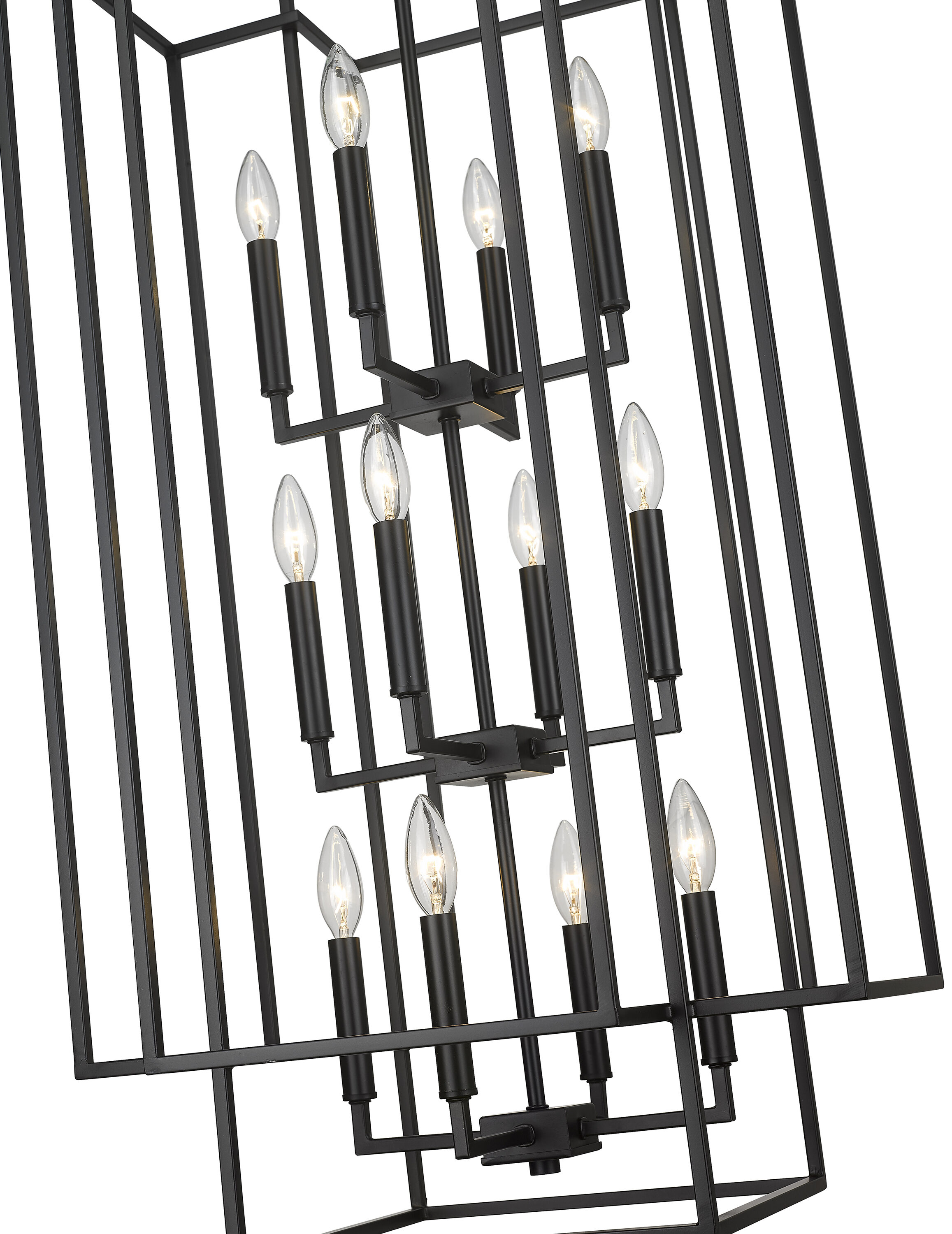 Matte Black 12-Light Geometric Cage Pendant
