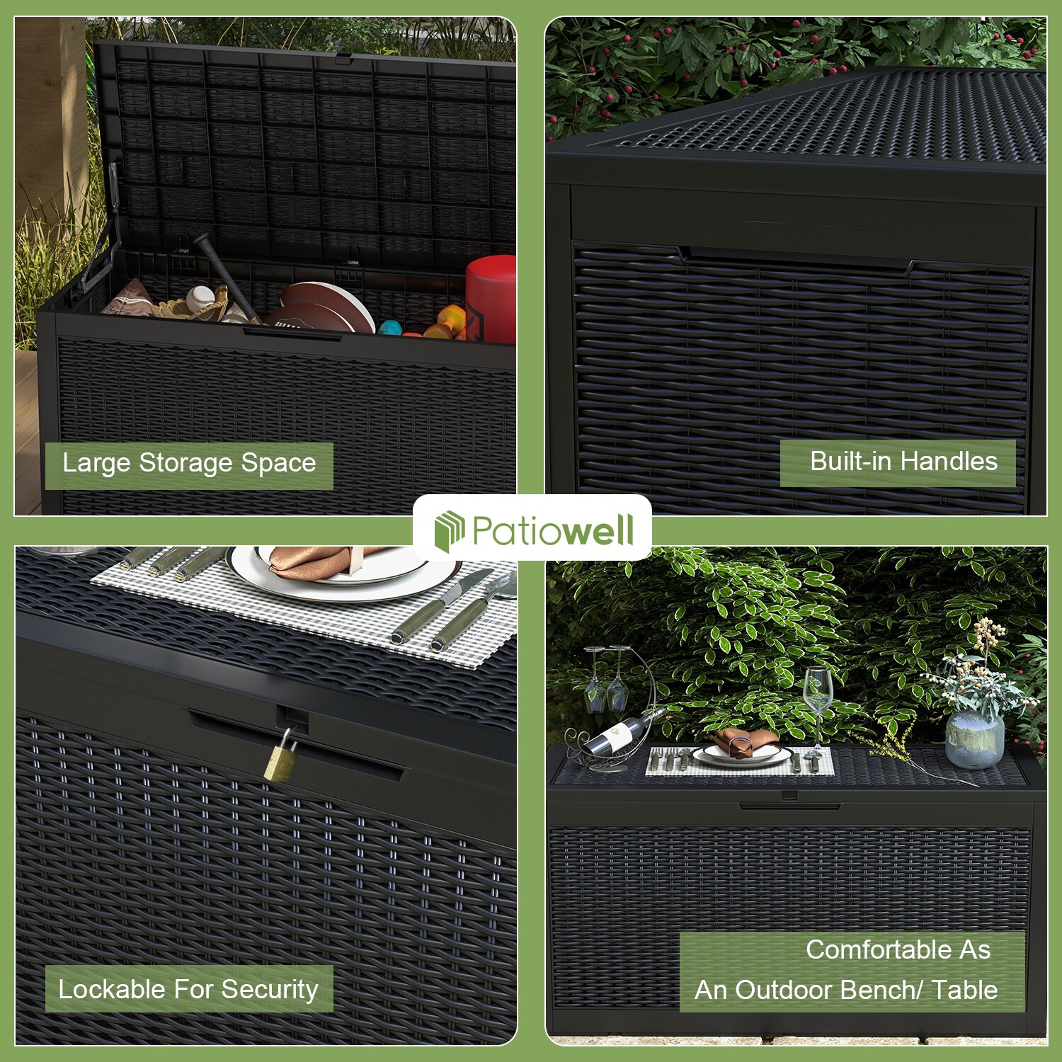 Patiowell 47.8-in L x 21.4-in 100-Gallons Black Plastic Deck Box in the ...