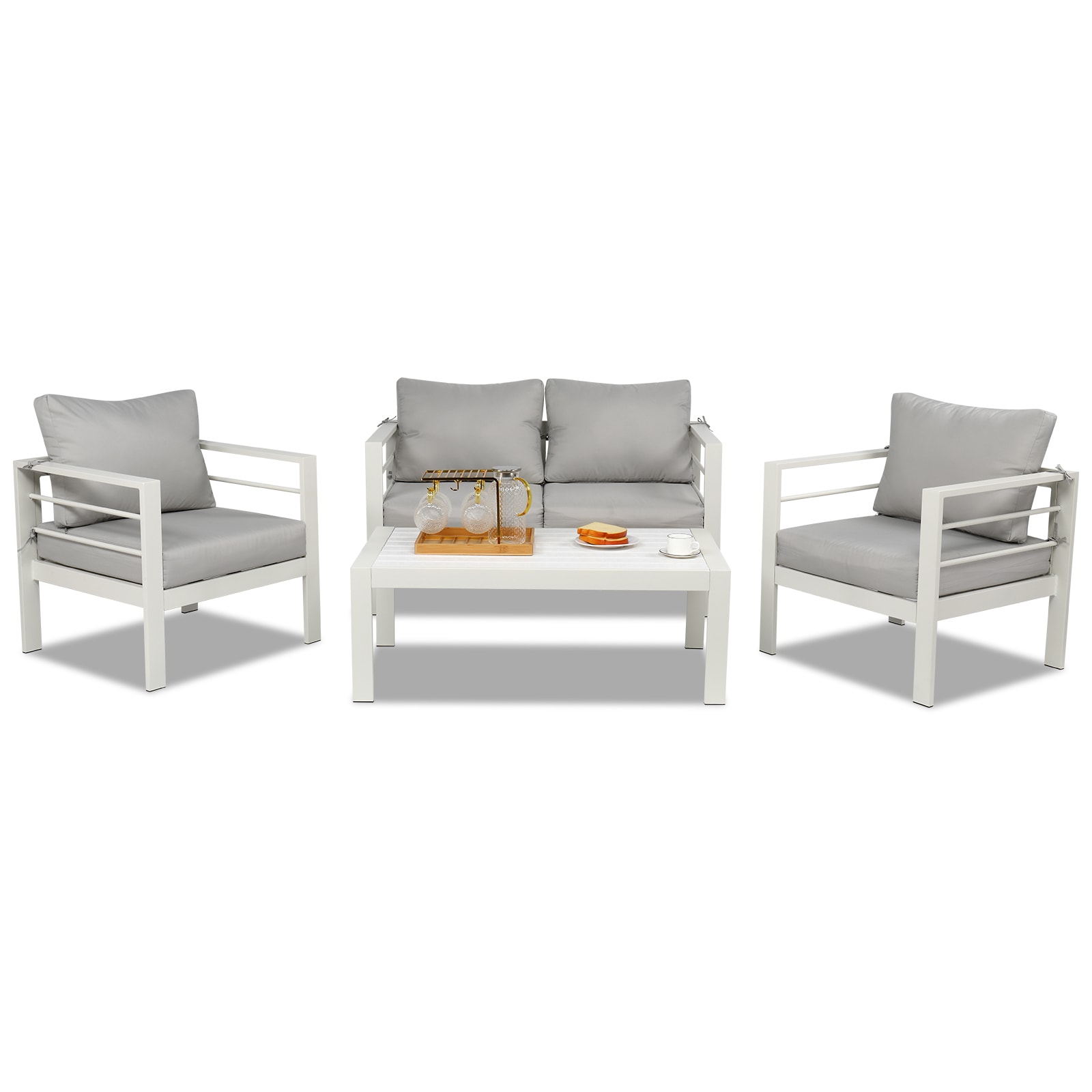 Winado LO1G56000607+608 4 -Piece Patio Conversation Set with Gray Cushions