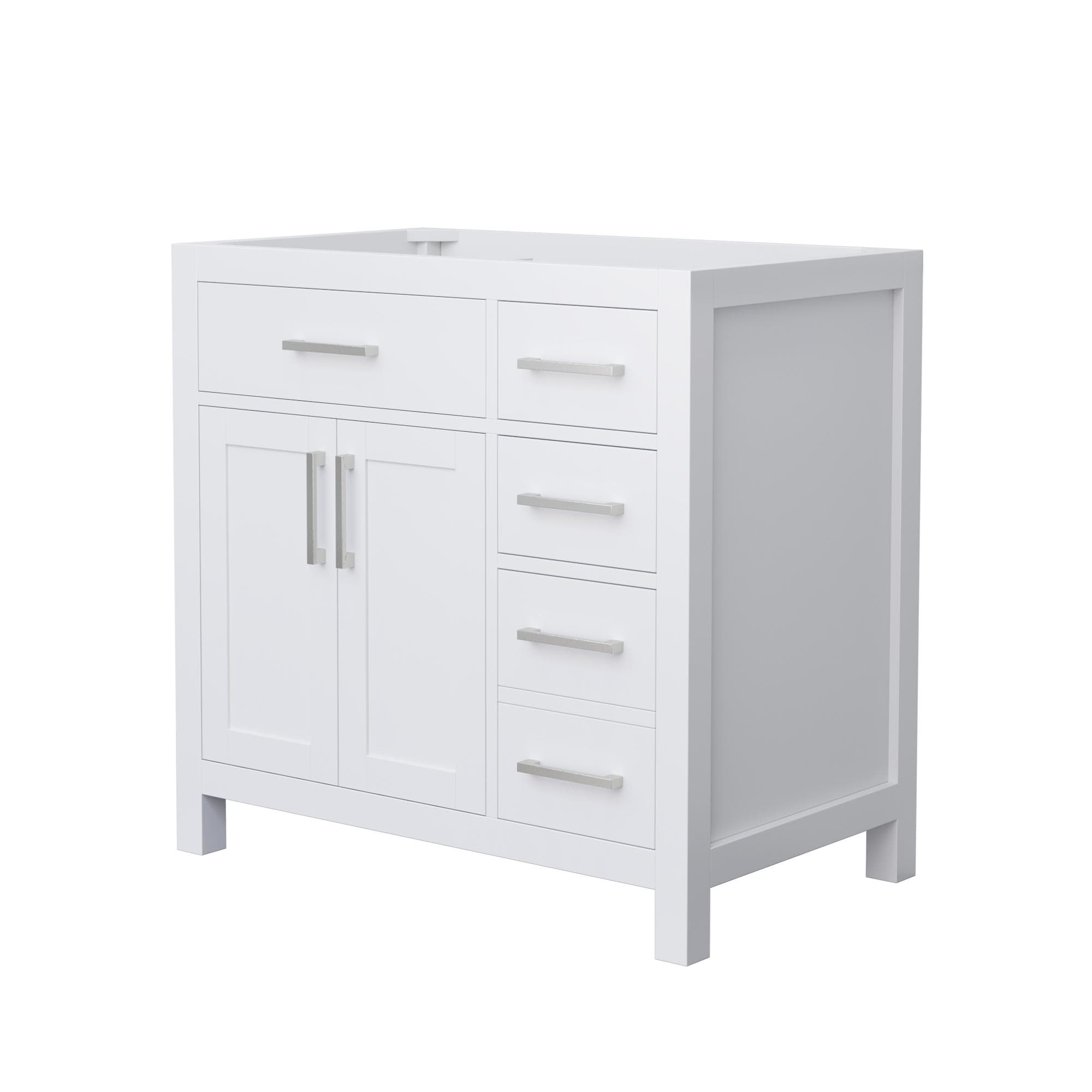 Wyndham Collection - Beckett 36-in White with Brushed Nickel Trim Bathroom Vanity Base Cabinet wi...