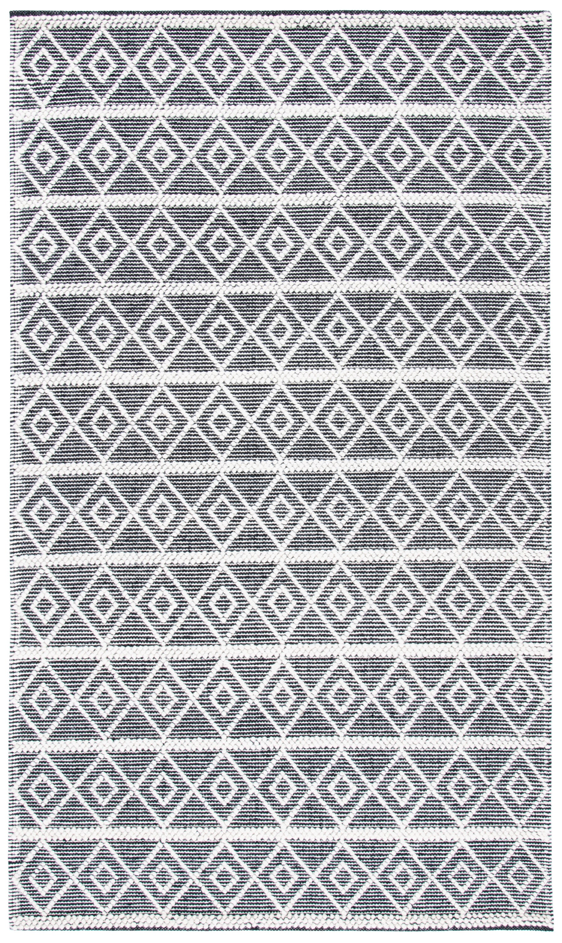 Safavieh NAT477A-5 Natura Kertu 5 x 8 (ft) Wool Ivory/Black Rectangular Indoor Geometric Bohemian/Eclectic Area rug