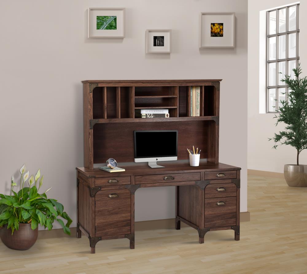 63 Executive Desk Computer Office Desk with Storage ShelfRustic Brown &  White