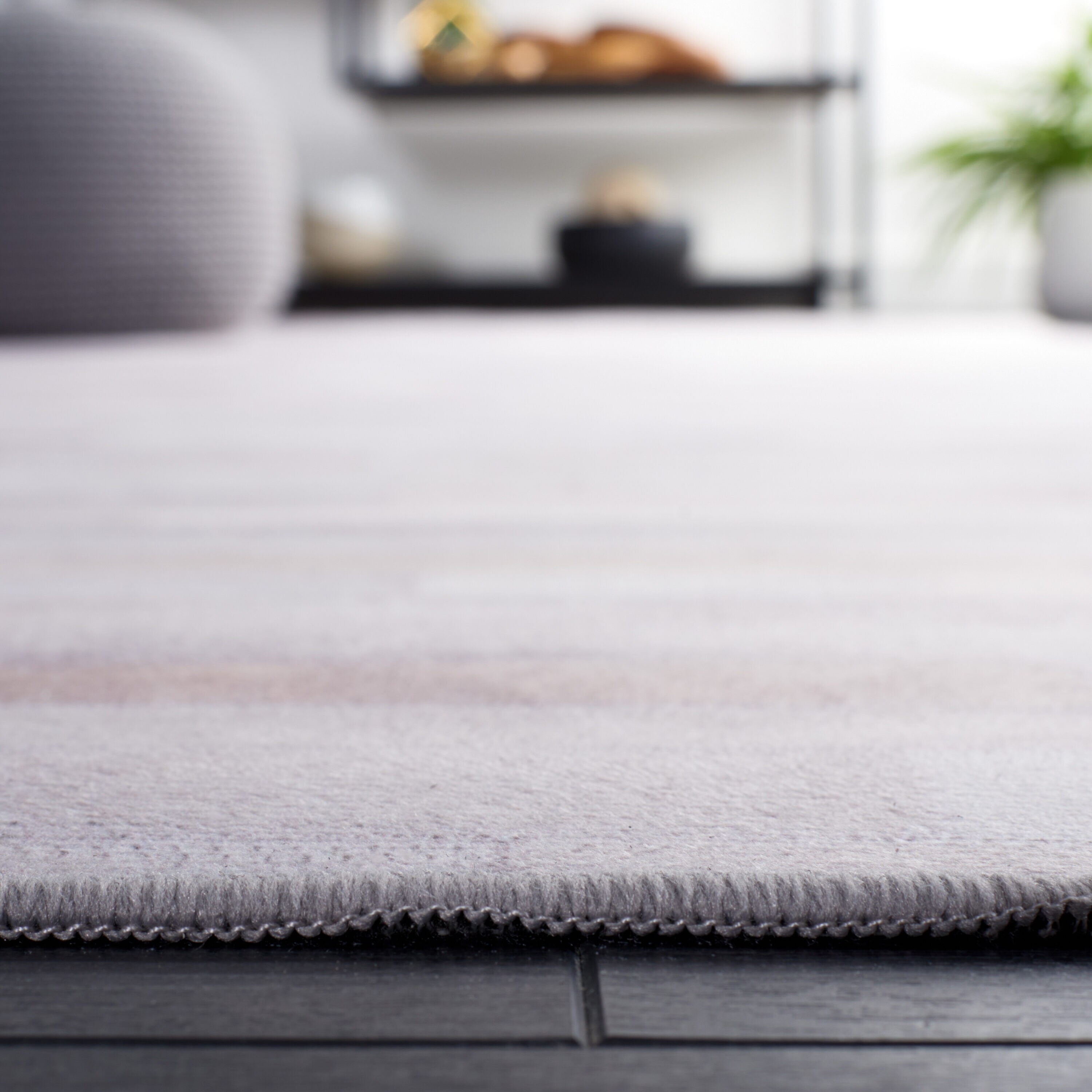 Gray Rectangular Hand-Knotted Faux Fur Rug, 3' x 5'