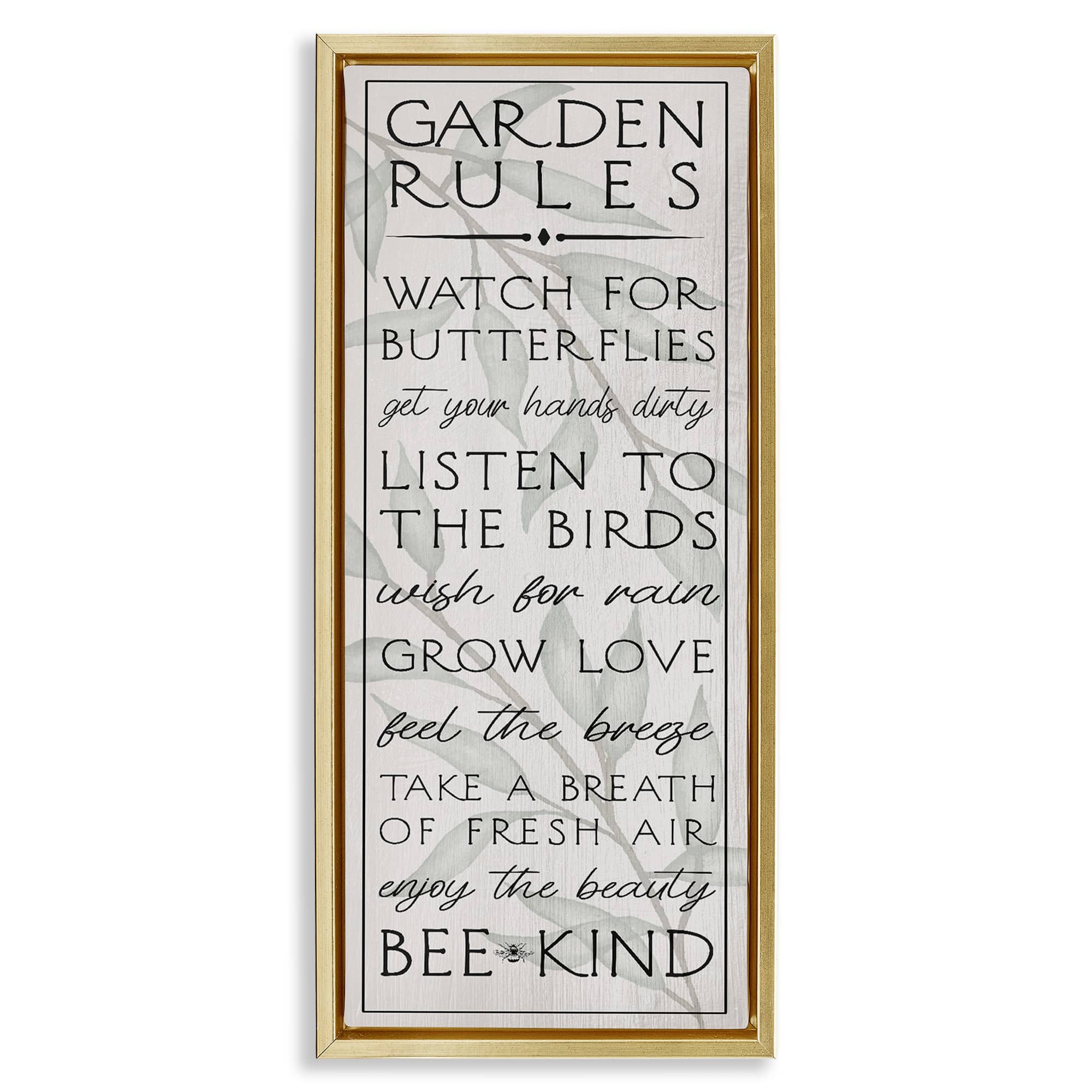 Stupell Industries  Uplifting Garden Rules Gold Framed Floater Canvas Wall Art By Lil' Rue 11 x 25