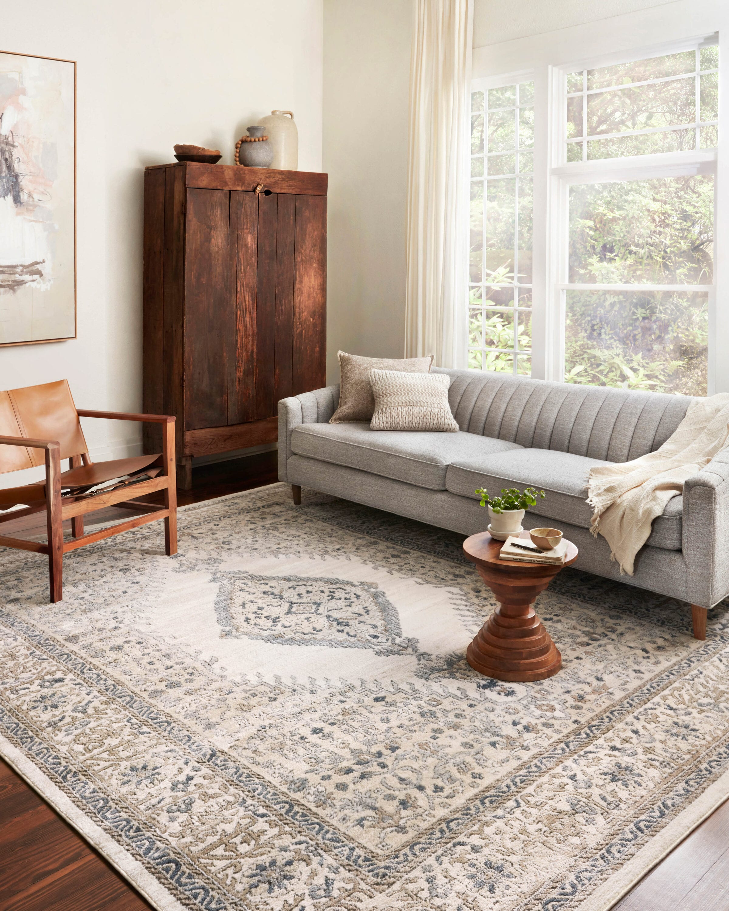 Ivory and Oatmeal Rectangular Oriental Rug