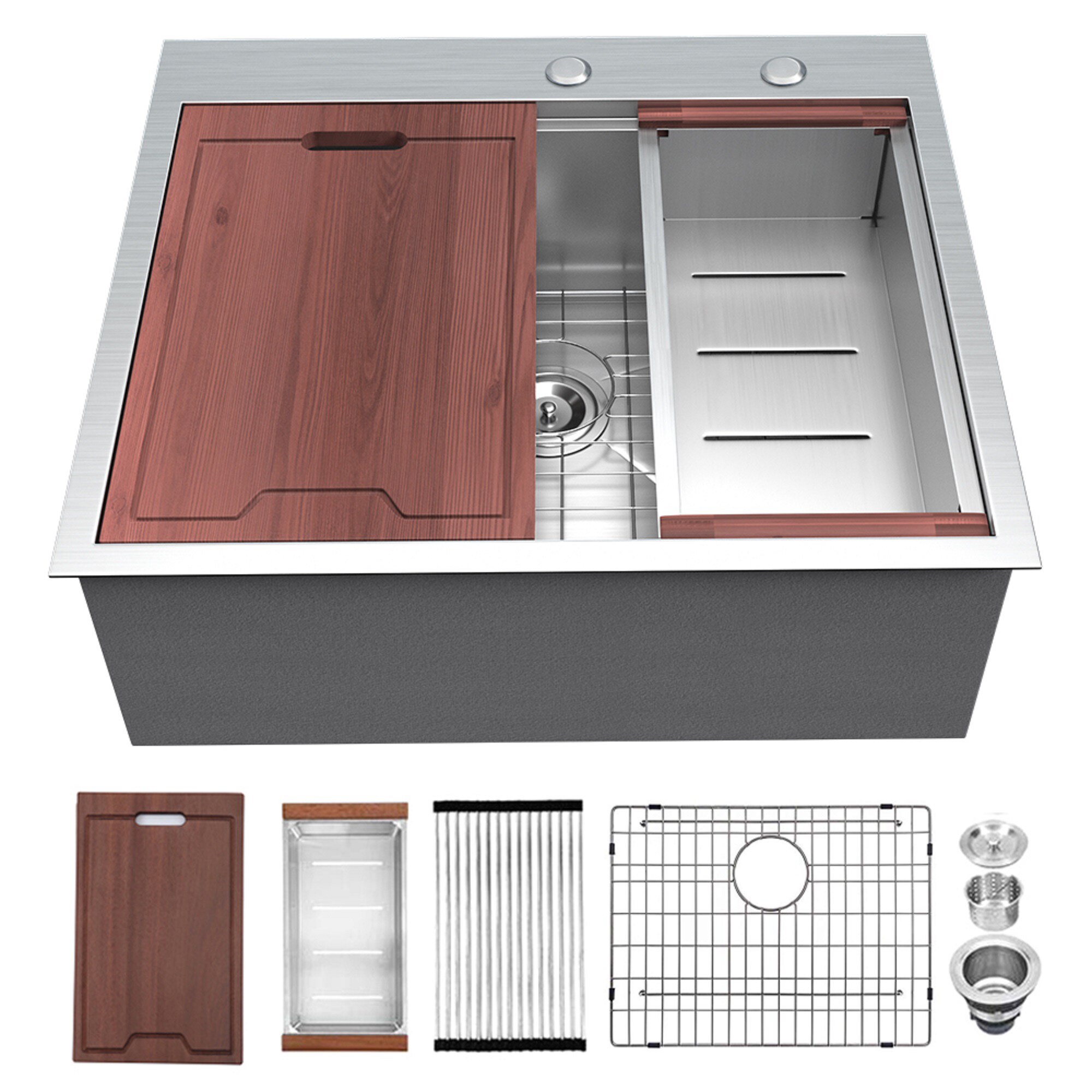 25" Stainless Steel Single Bowl Workstation Kitchen Sink with Accessories