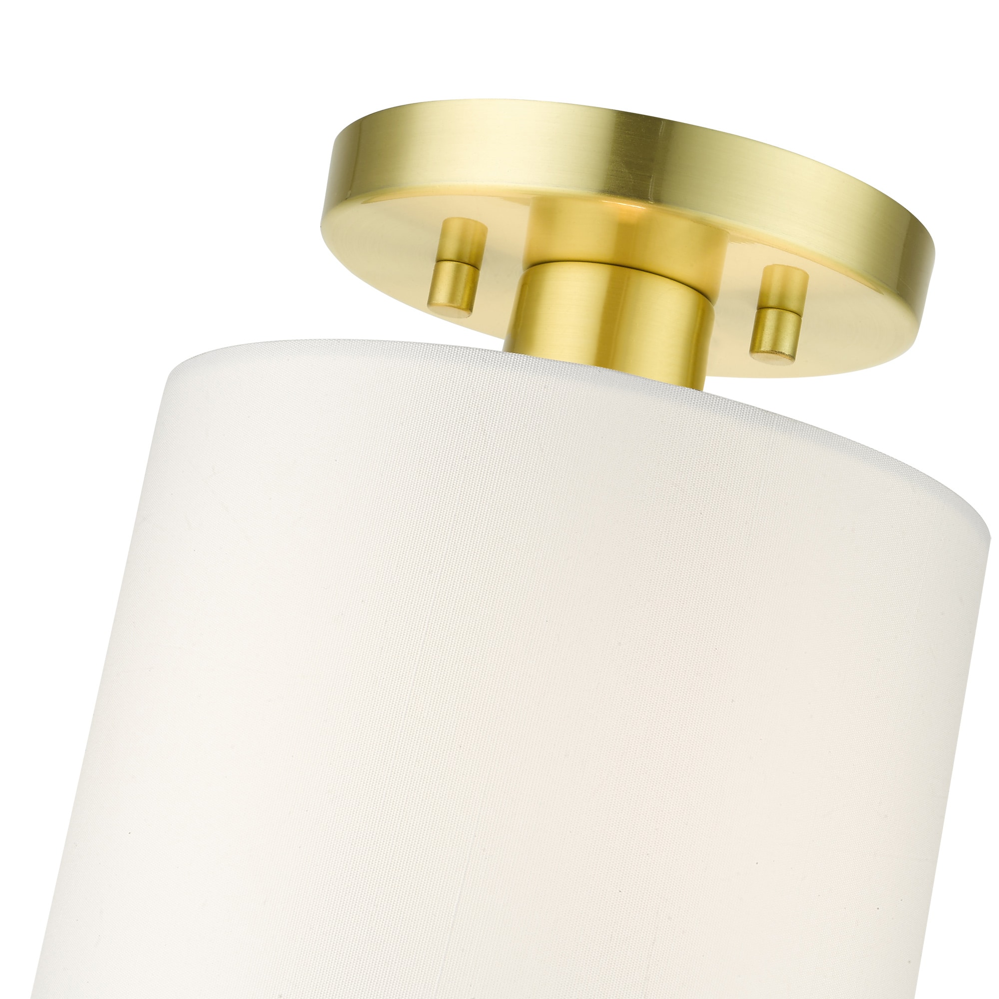 Meridian Petite Satin Brass Semi-Flush Mount with Off-White Drum Shade