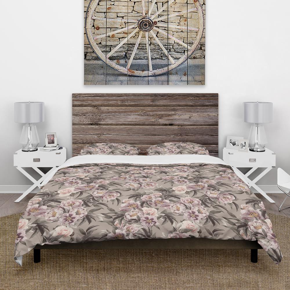 Designart 'Pink Pansies and Peonies' Floral Bedding Set - Duvet Cover & Shams - King Cover + 2 King Shams (comforter Not Included)