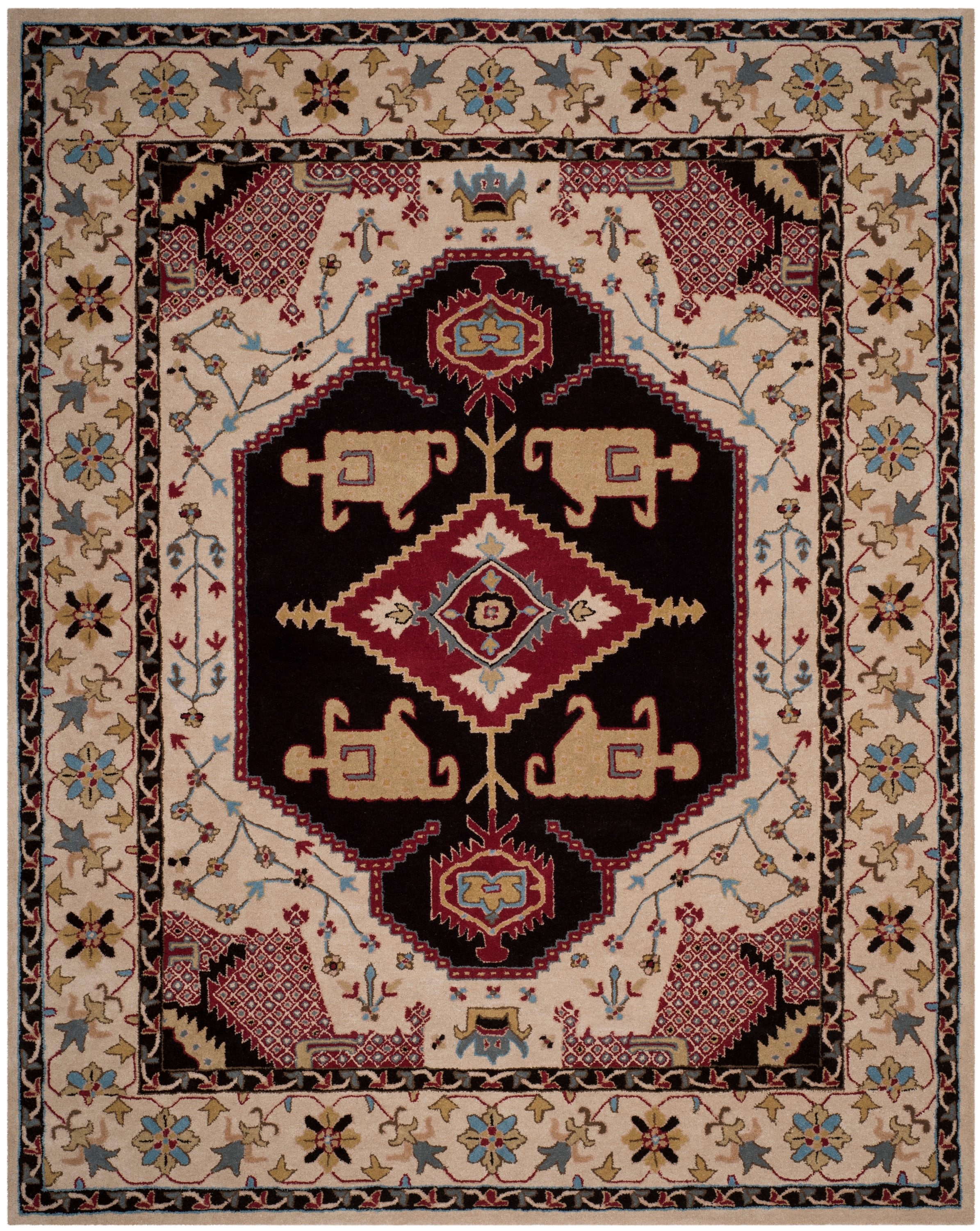 Elegant Tufted Black Wool and Viscose 8' x 10' Area Rug