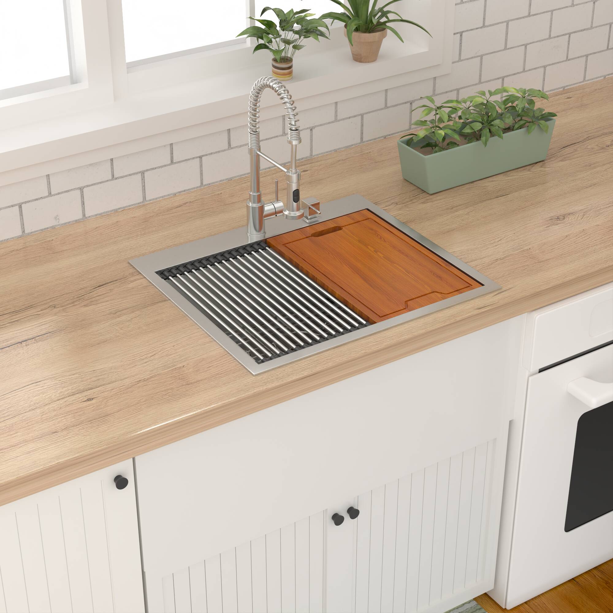25" Stainless Steel Single Bowl Workstation Kitchen Sink with Accessories