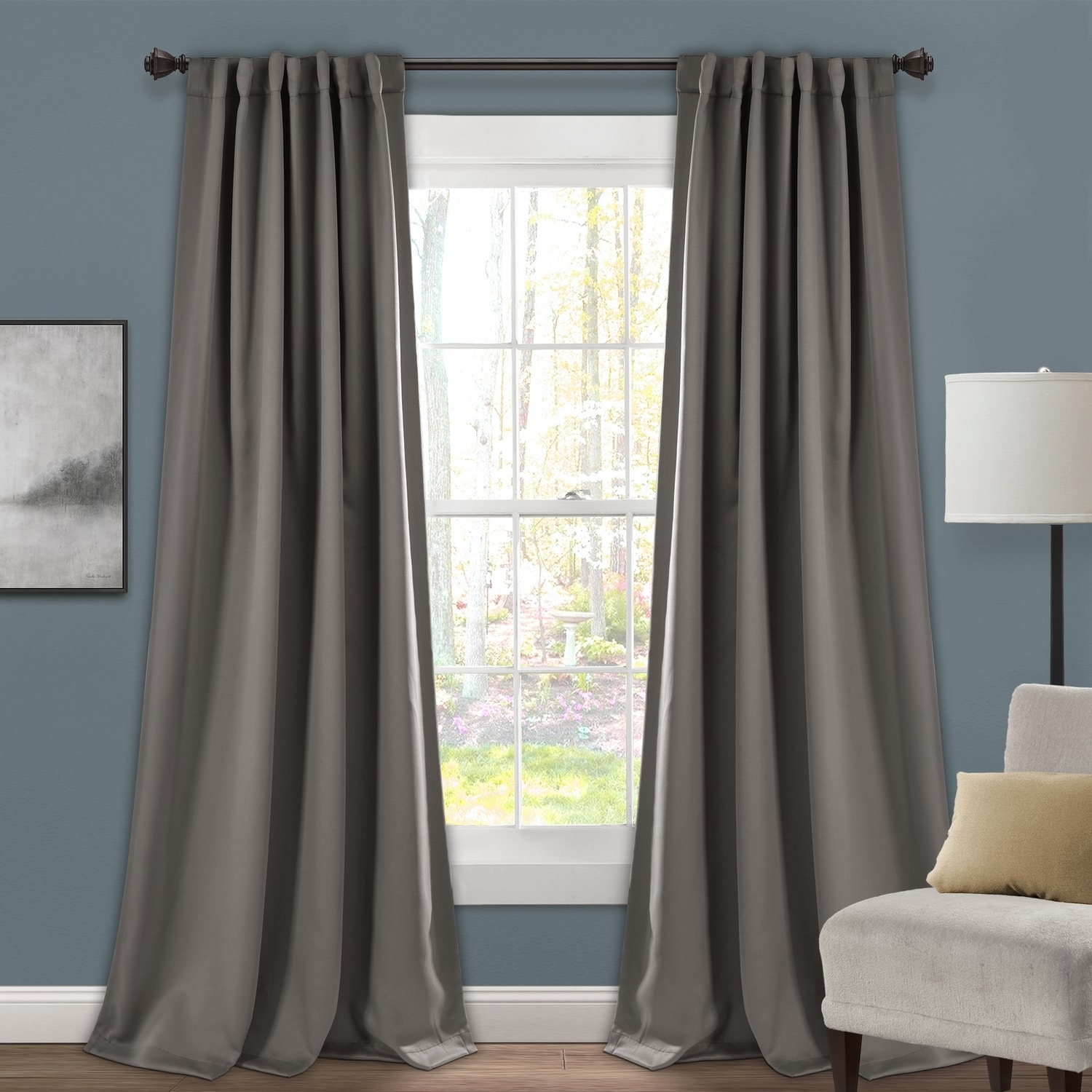 Lush Decor 16T003894 84-in Dark Gray Blackout Back tab Curtain panel pair