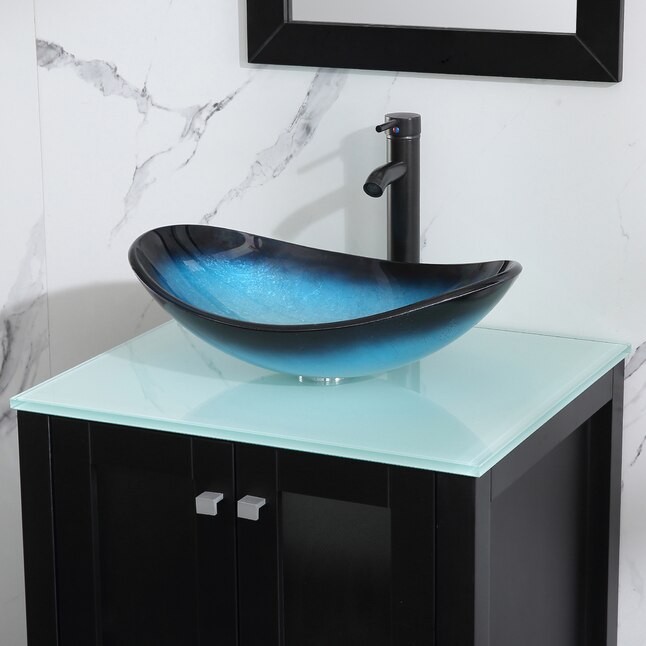 WONLINE 24-in Black Single Sink Bathroom Vanity with Blue Wood Top ...