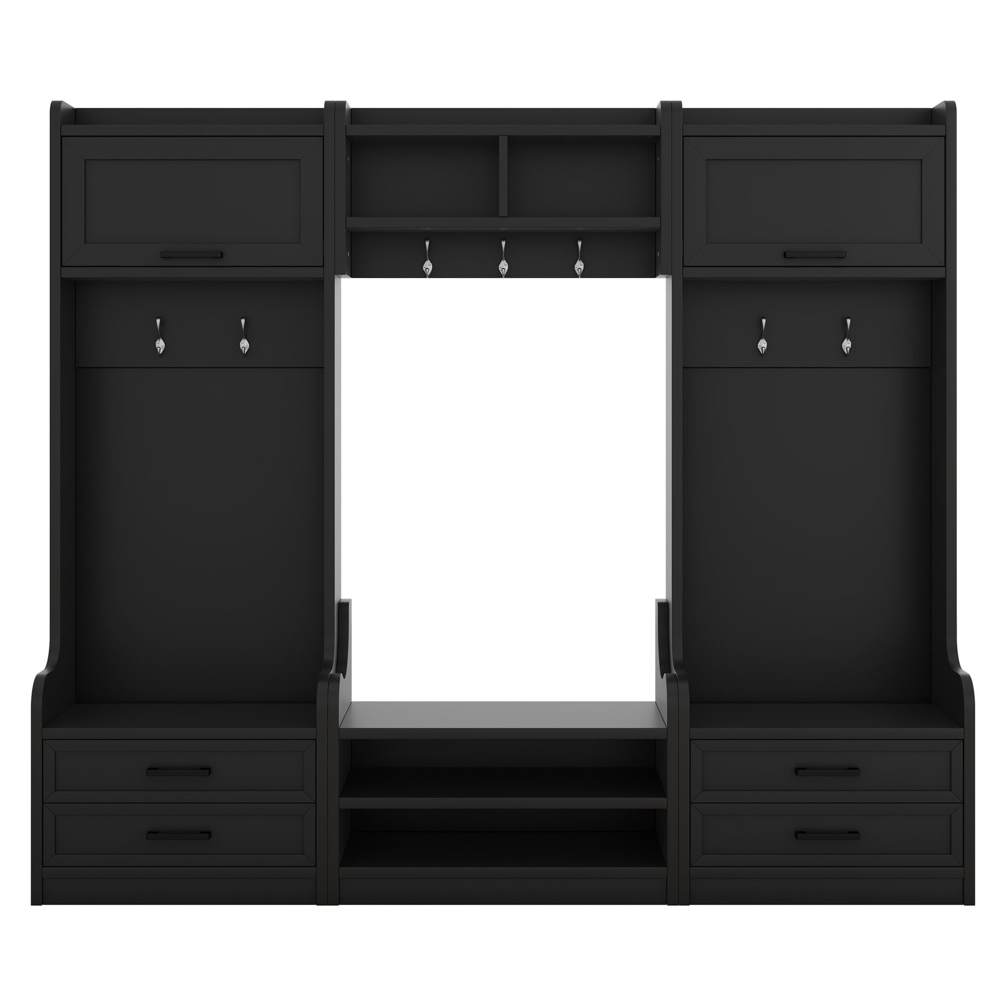 Horizons Prime 78 inch x 16 inch x 70 inch Black MDF and Particle Board 4-in-1 Detachable Hall Tree with Storage and 7 Hooks