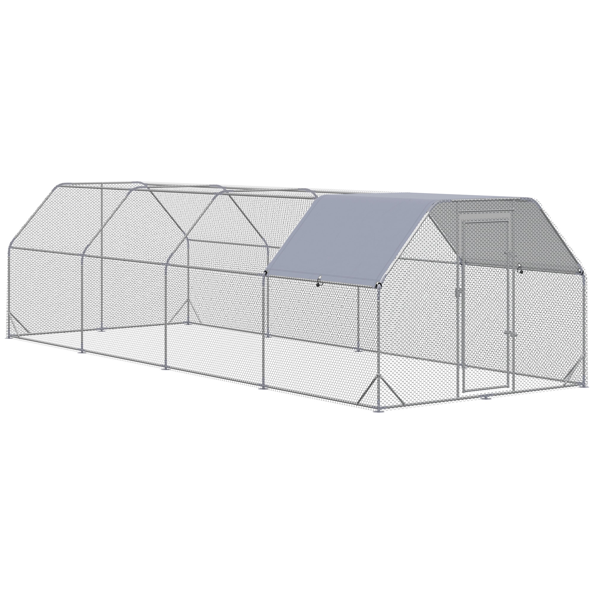 PawHut -  Metal Chicken Coop Run with Cover Walk-In Outdoor Pen Fence Cage Hen House for Yard 249...