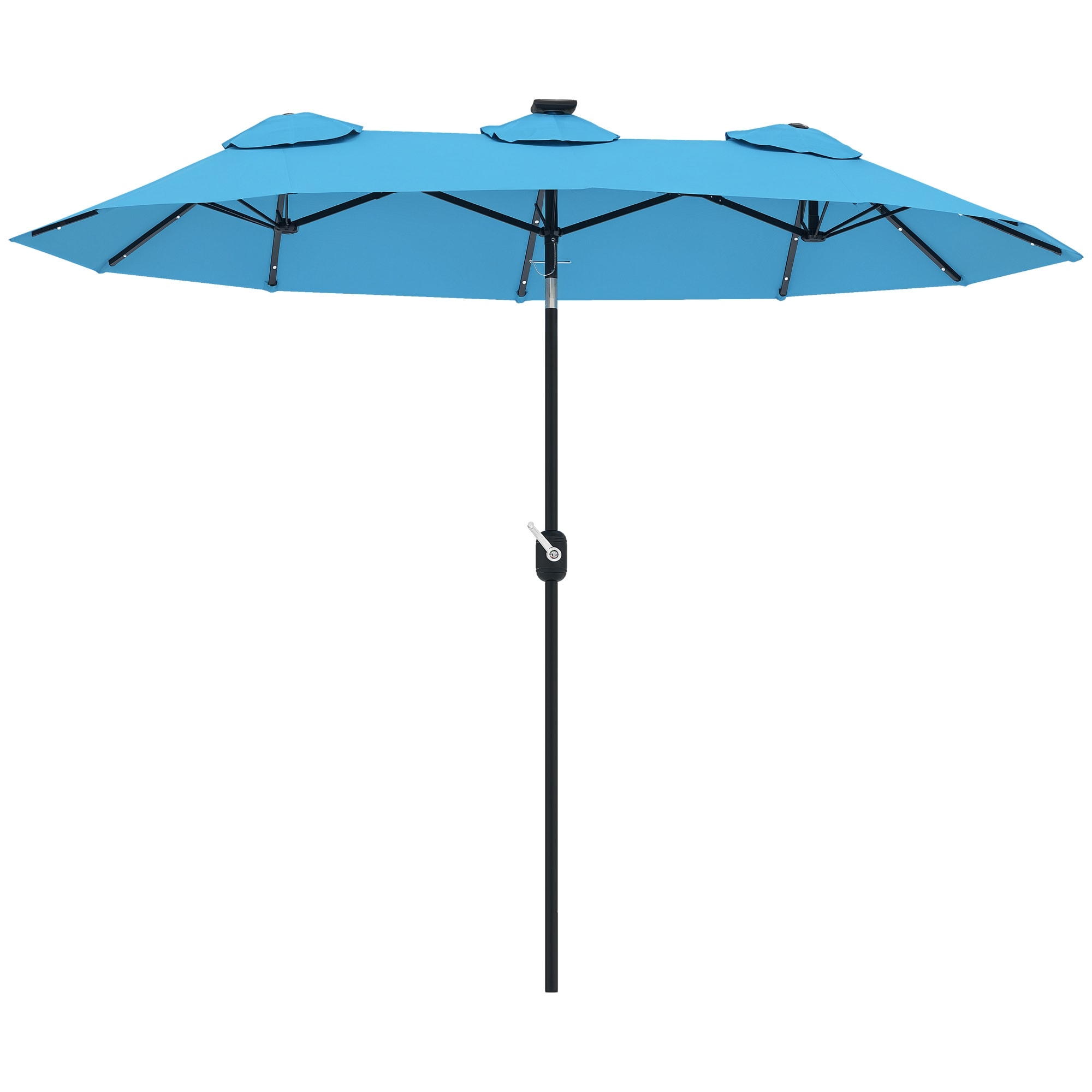 Outsunny 84D-217V80LB 9.7' Double-sided Patio Umbrella with LED Solar Light Tilt and Crank Outdoor Umbrella Light Blue