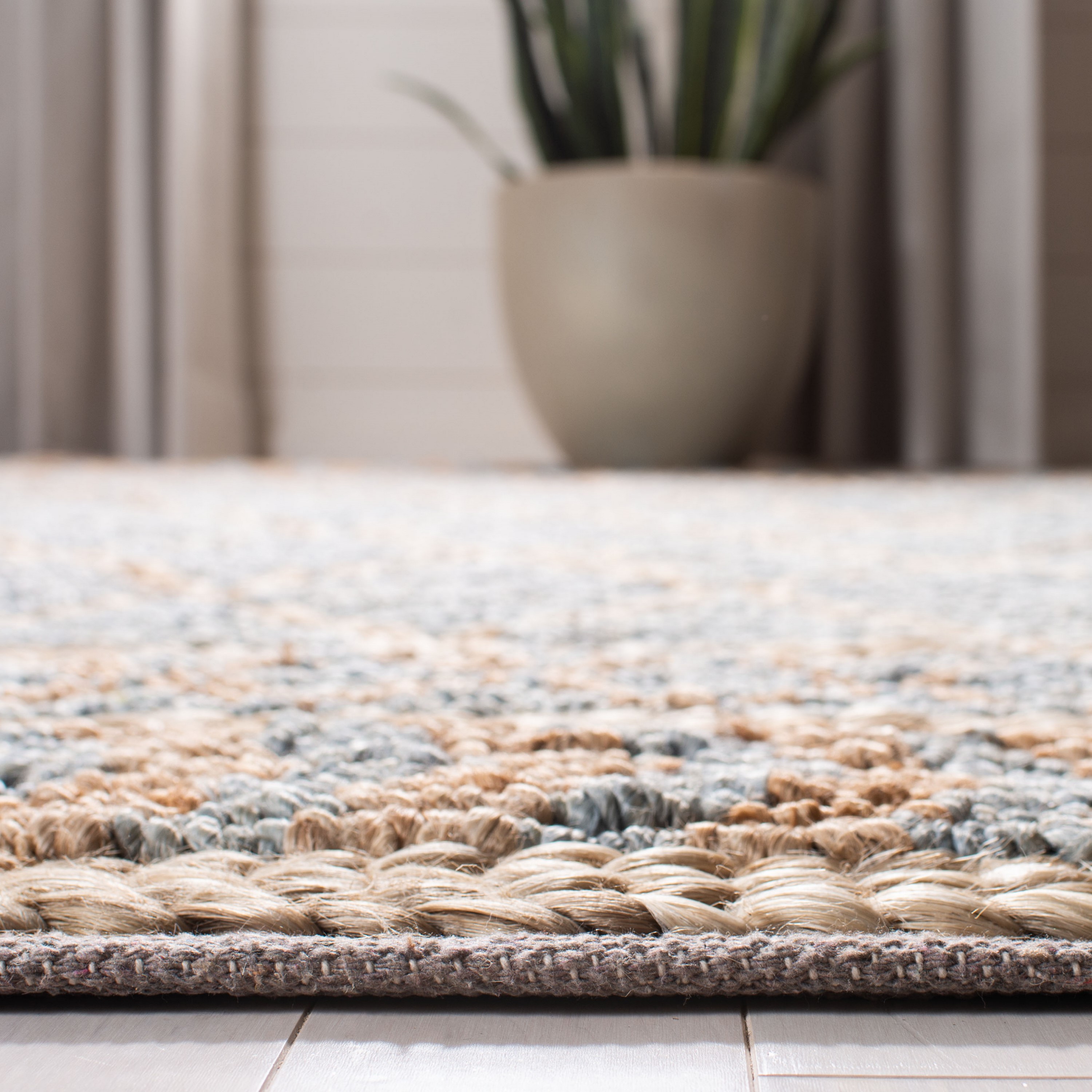 Blue and Natural Flat Woven Reversible Cotton 8' x 10' Rug