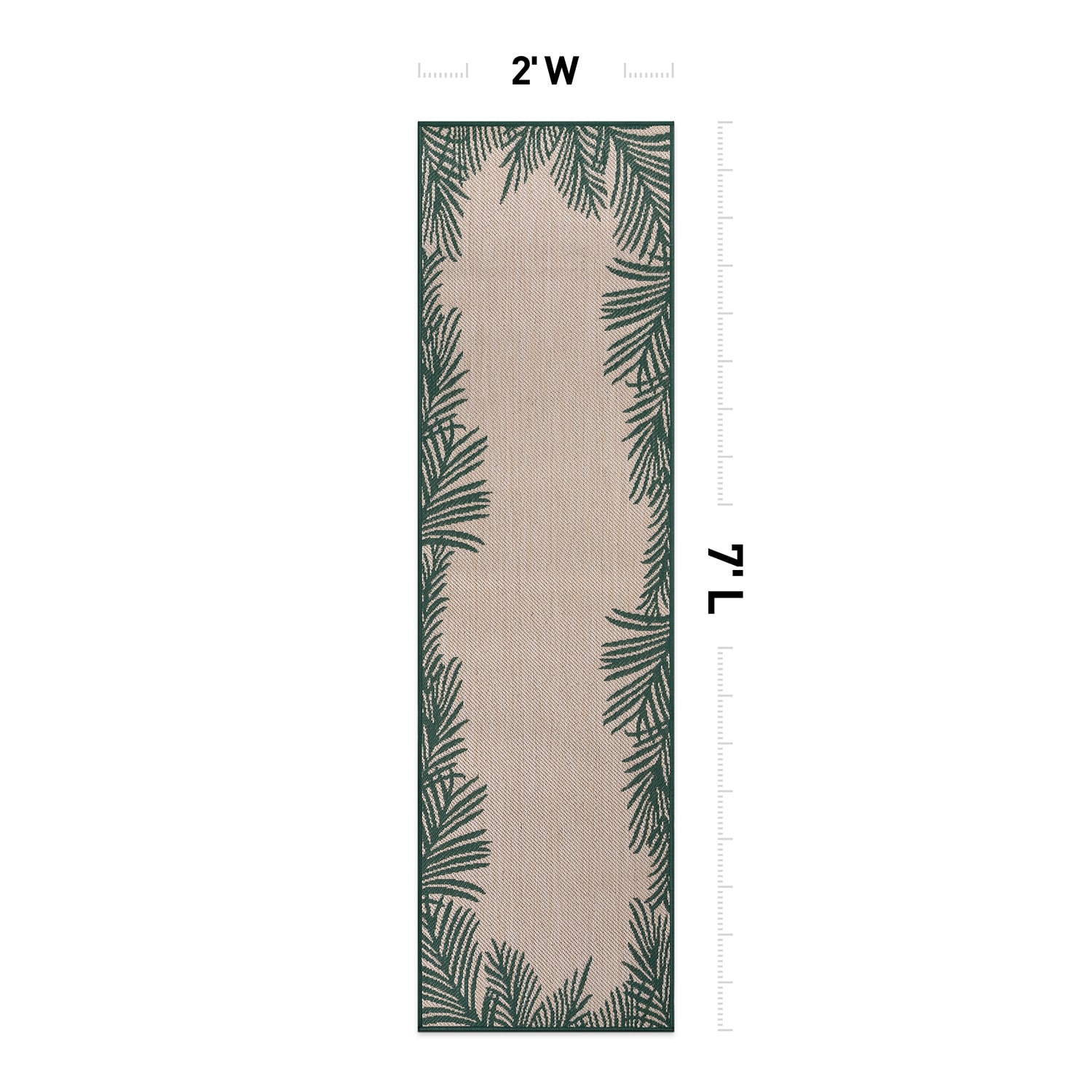 Tropical Palm Floral Green Synthetic 2'x7' Indoor/Outdoor Rug