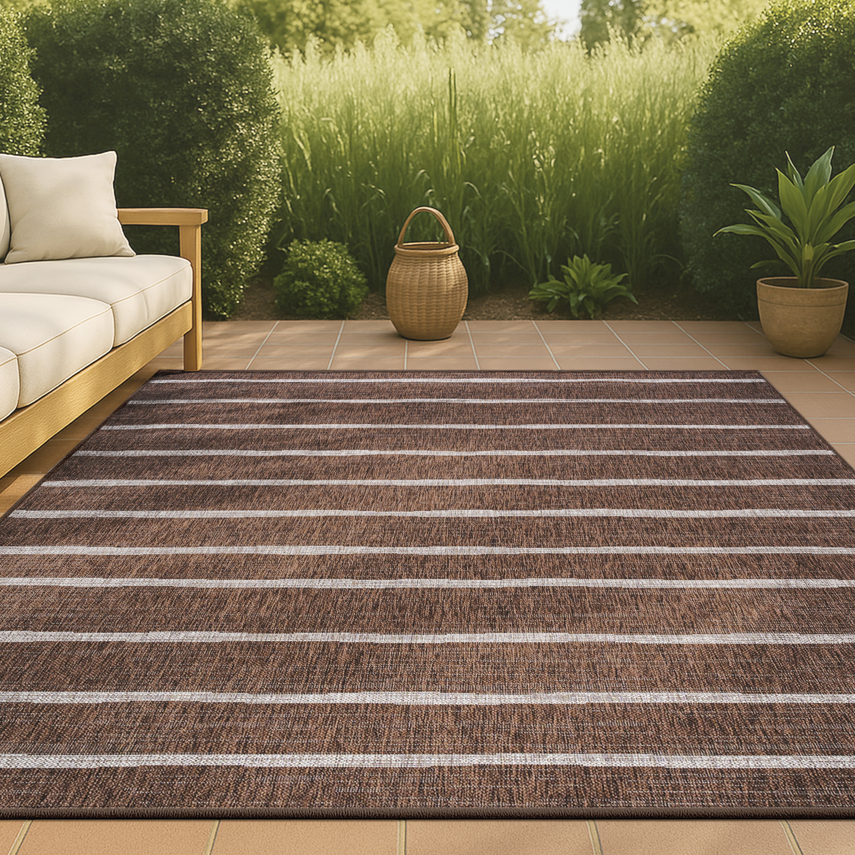 JONATHAN  Y SMB125B-3 Santa Monica Colonia Berber 3 x 5 (ft) Loomed Polypropylene Brown/Beige Rectangular Indoor/Outdoor Stripe Bohemian/Eclectic Area rug