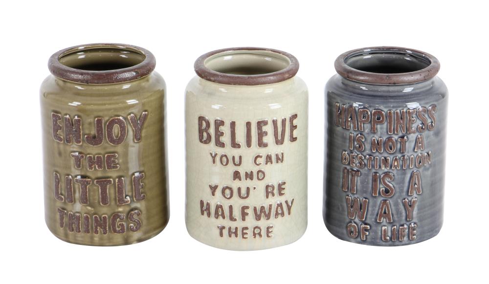 Grayson Lane 38896 3-Pack Multiple Colors/Finishes Ceramic Casual Decorative Jar