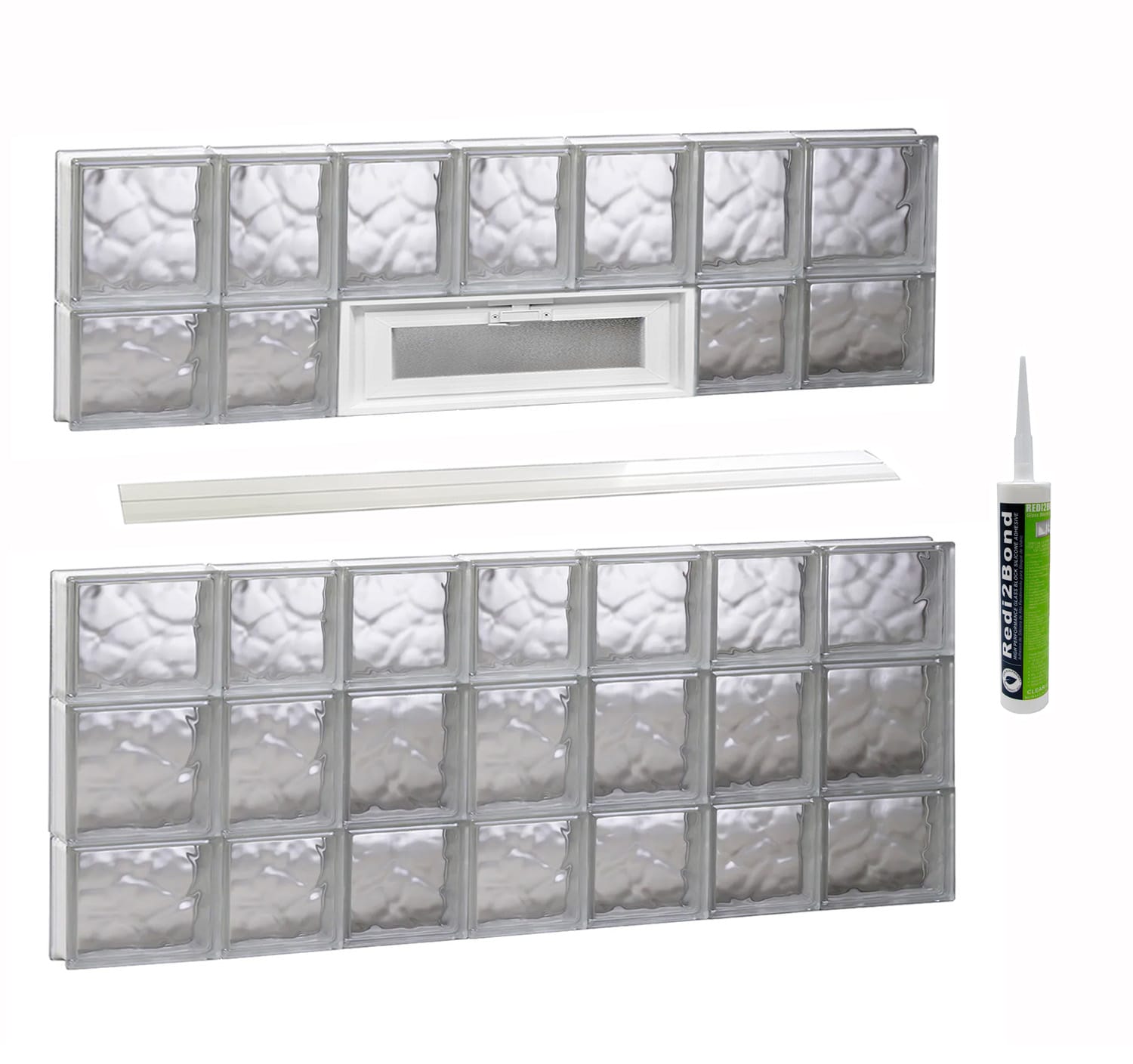 REDI2SET V4634DC Wavy Glass 44-1/4-in x 32-3/4-in Frameless Replacement Vented Glass Block Window