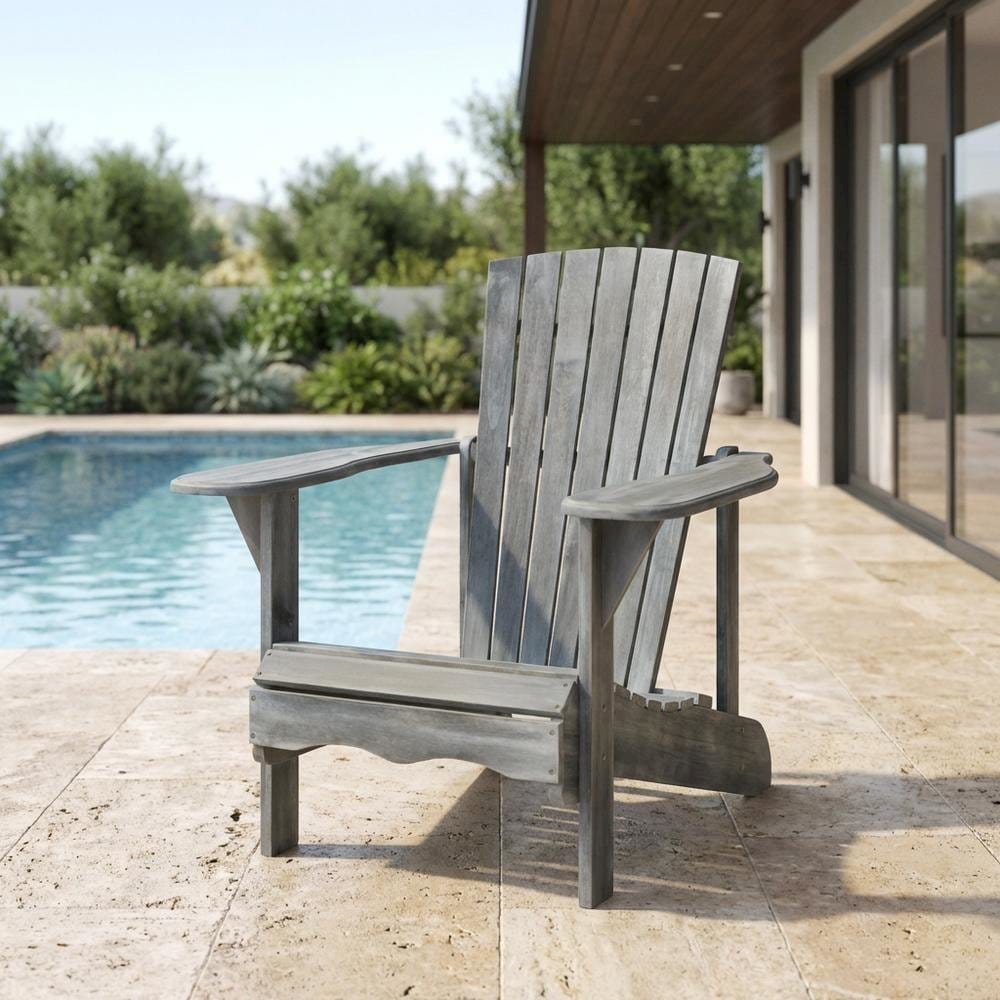 Outdoor Escape Acacia Wood Adirondack Chair With Ash Grey Finish And ...