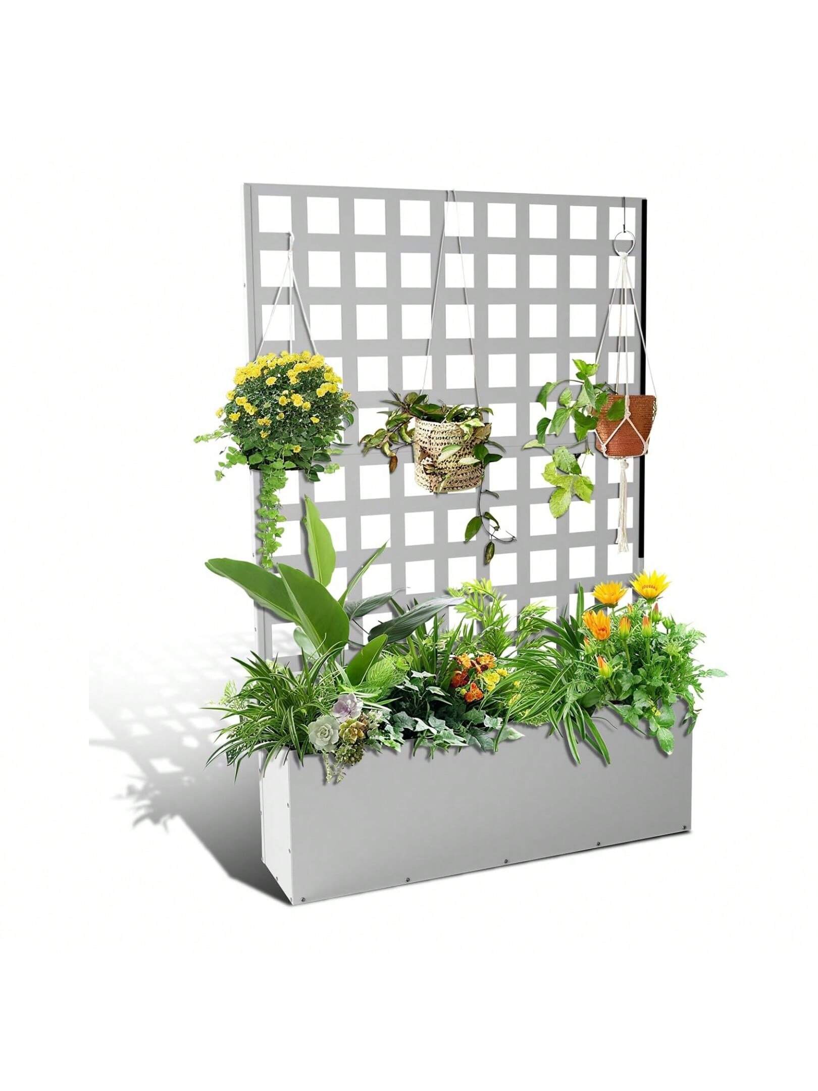 Qeetex BY-PPG-33CCBUSU Home Metal Planter Box With Trellis 73 X47 X12 inch Raised Garden Bed With Trellis and  Wheels Outdoor Garden Box With Privacy Screen For Climbing Plants Flower Vegetable  Without Wheels