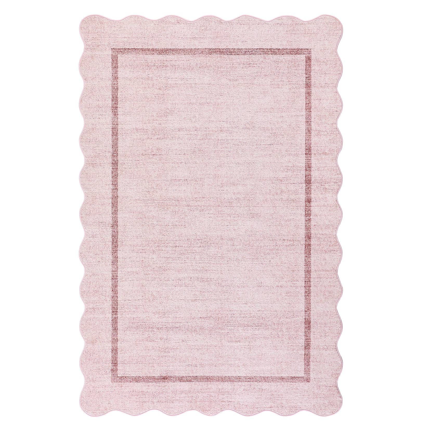 Aoile 5 x 7 ft Pink Washable Scalloped Living Room Rugs Bordered Soft ...