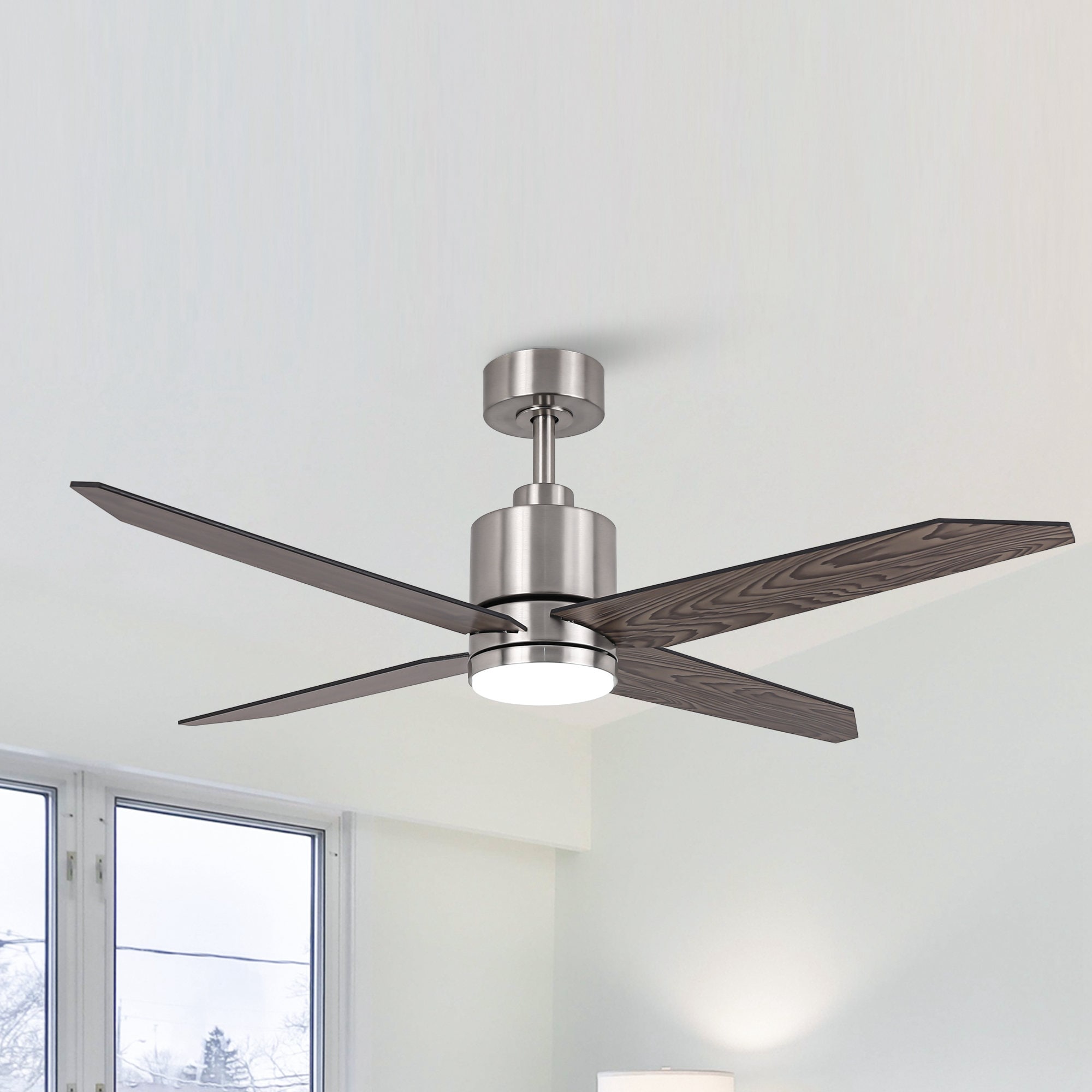 Parrot Uncle 52-in Satin Nickel LED Indoor/Outdoor Ceiling Fan with Remote (4-Blade)