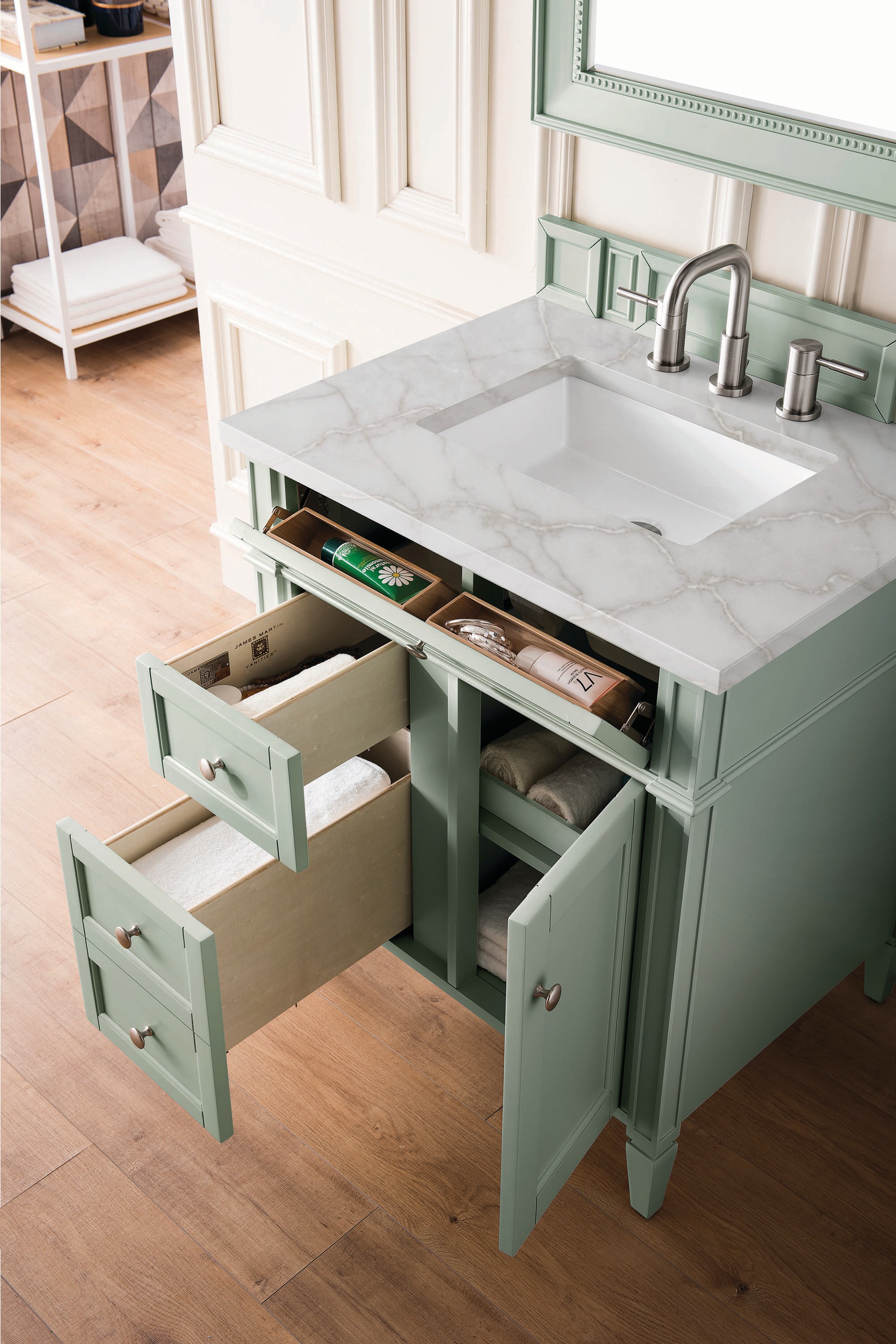Sage Green Plywood Single Freestanding Bathroom Vanity
