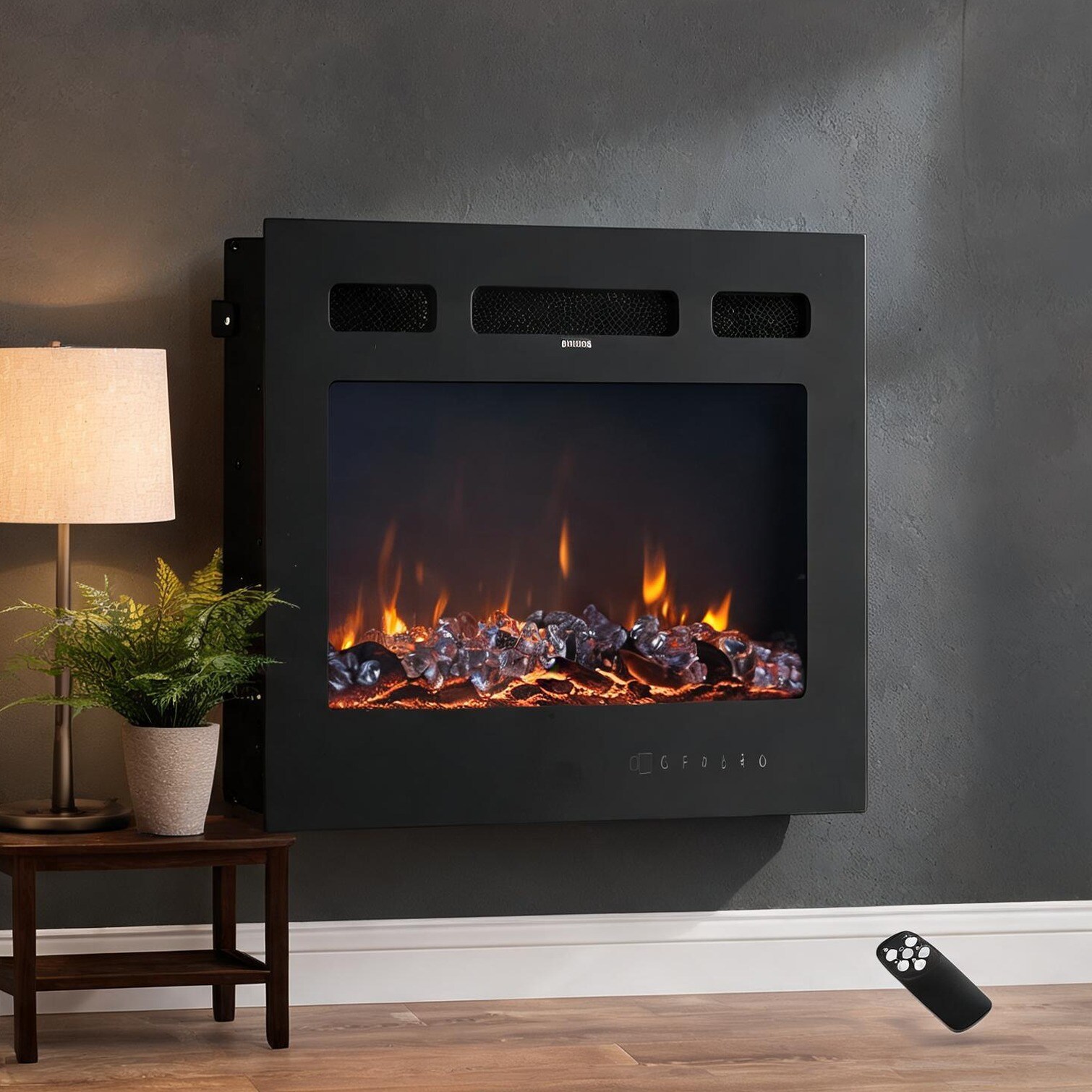 Naturefalls Remote Operation Indoor Fireplaces and Accessories in Black 50 in with Practical Control
