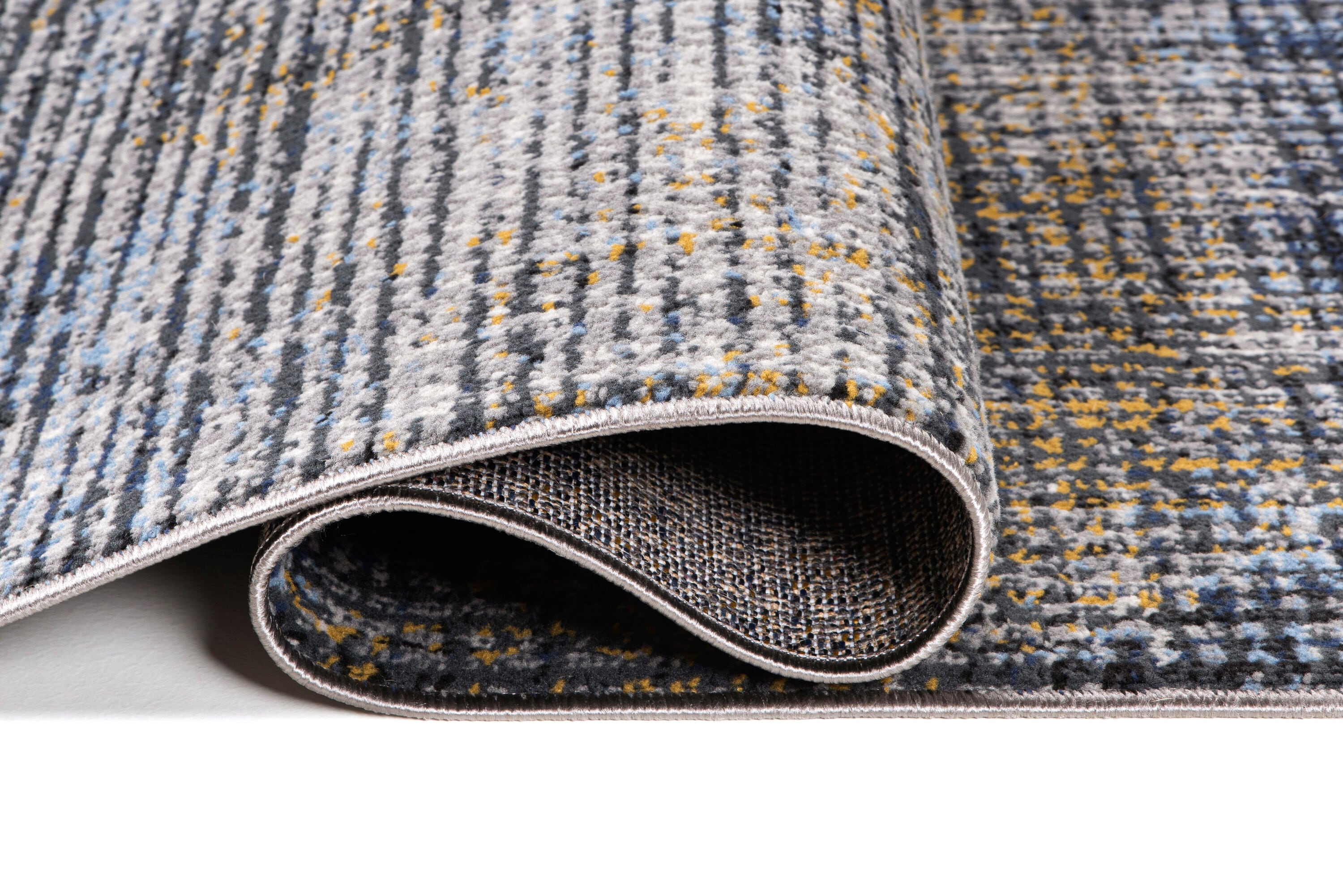 Lela Collection Gold and Blue Abstract Polyester Rug 5'2" x 7'5"