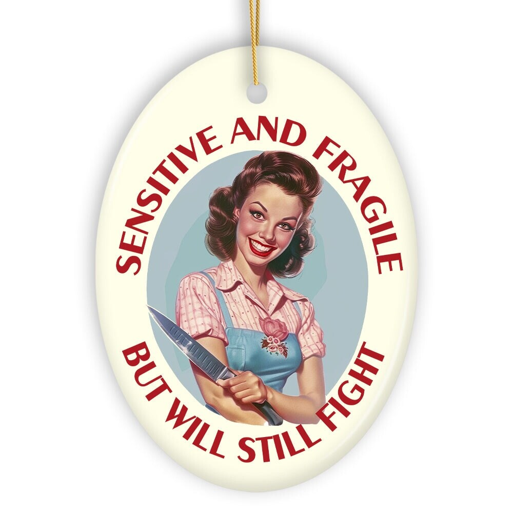 OrnamentallyYou 2061 Sensitive and Fragile But Will Still Fight Ornament Strong and Sweet Retro Homemaker for Bold Home